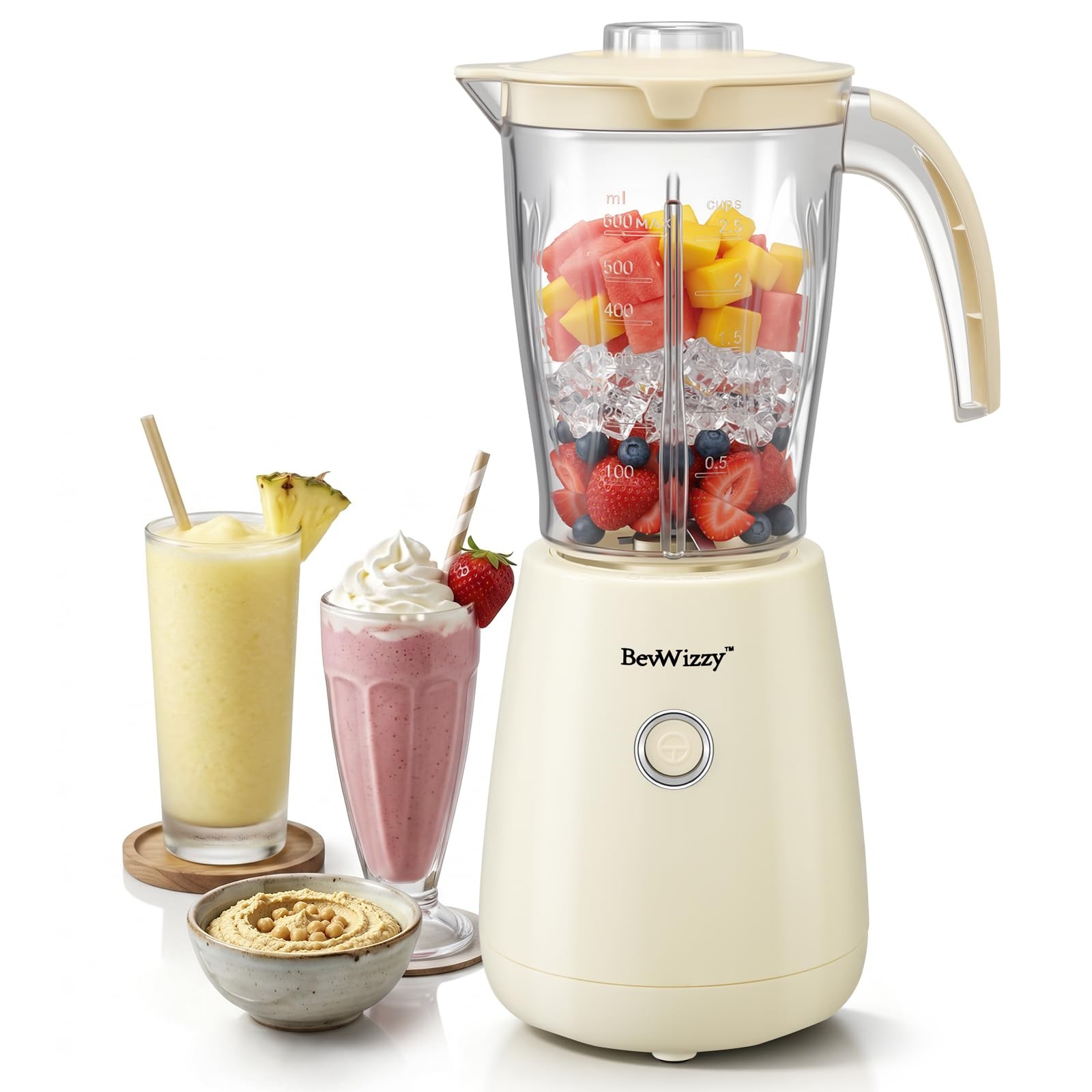 BevWizzy Blender for Smoothies and Shakes, Peak 350W Single 1～2, Creamy White