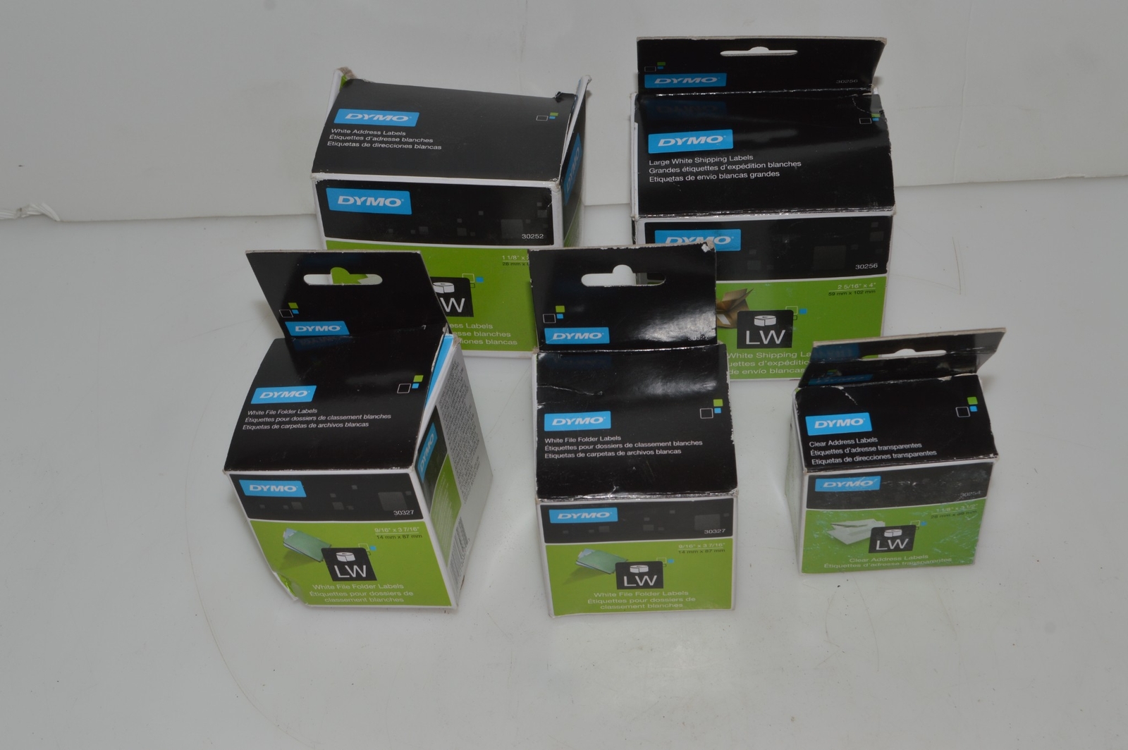 ^^ DYMO LABELS LOT OF 5 NEW IN BOXES 30252, 30256, 30254, 30327 (x2) (JYS1)