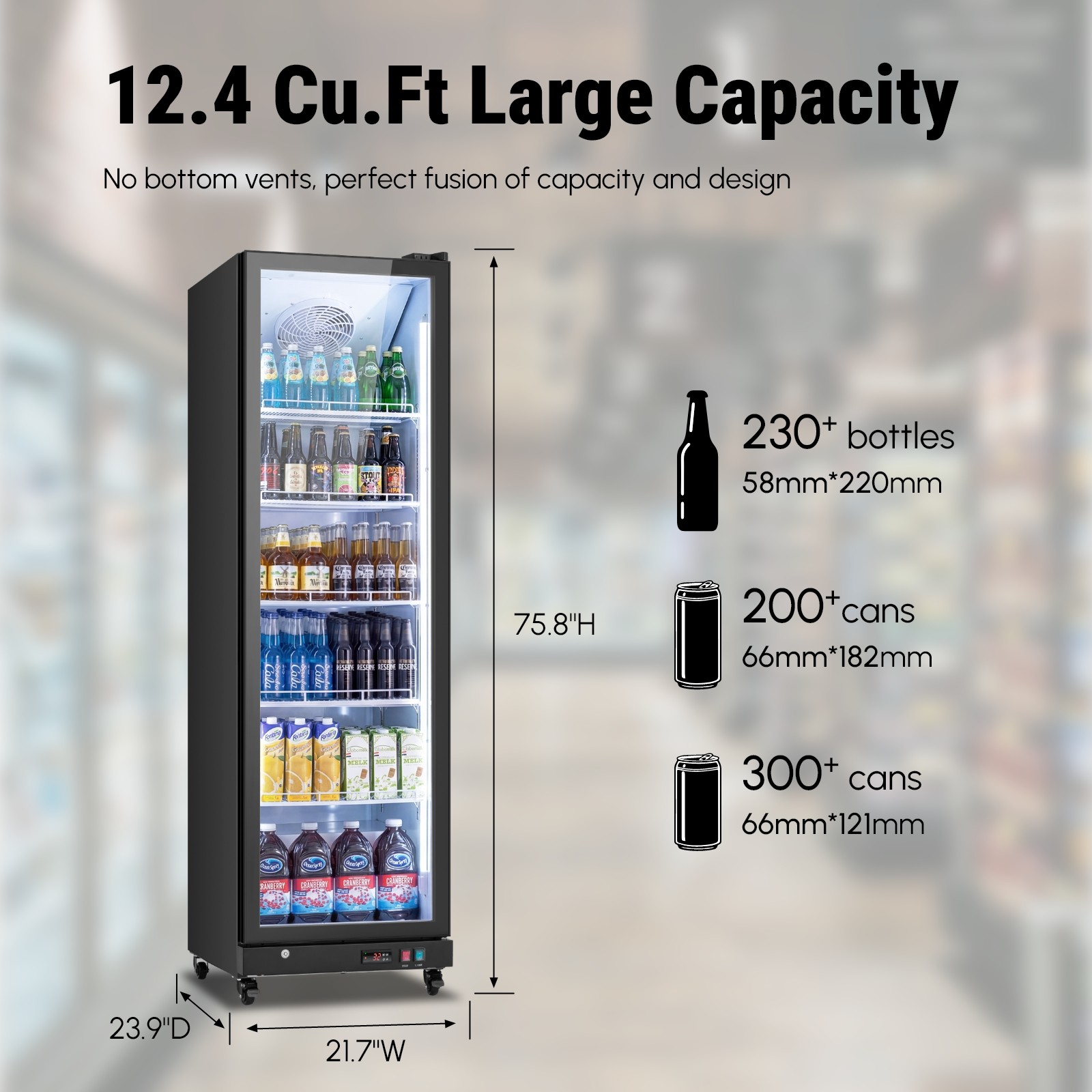 Yeego Display Fridge Glass Door Commercial Merchandiser Store Cooler 12.36 Cu.ft