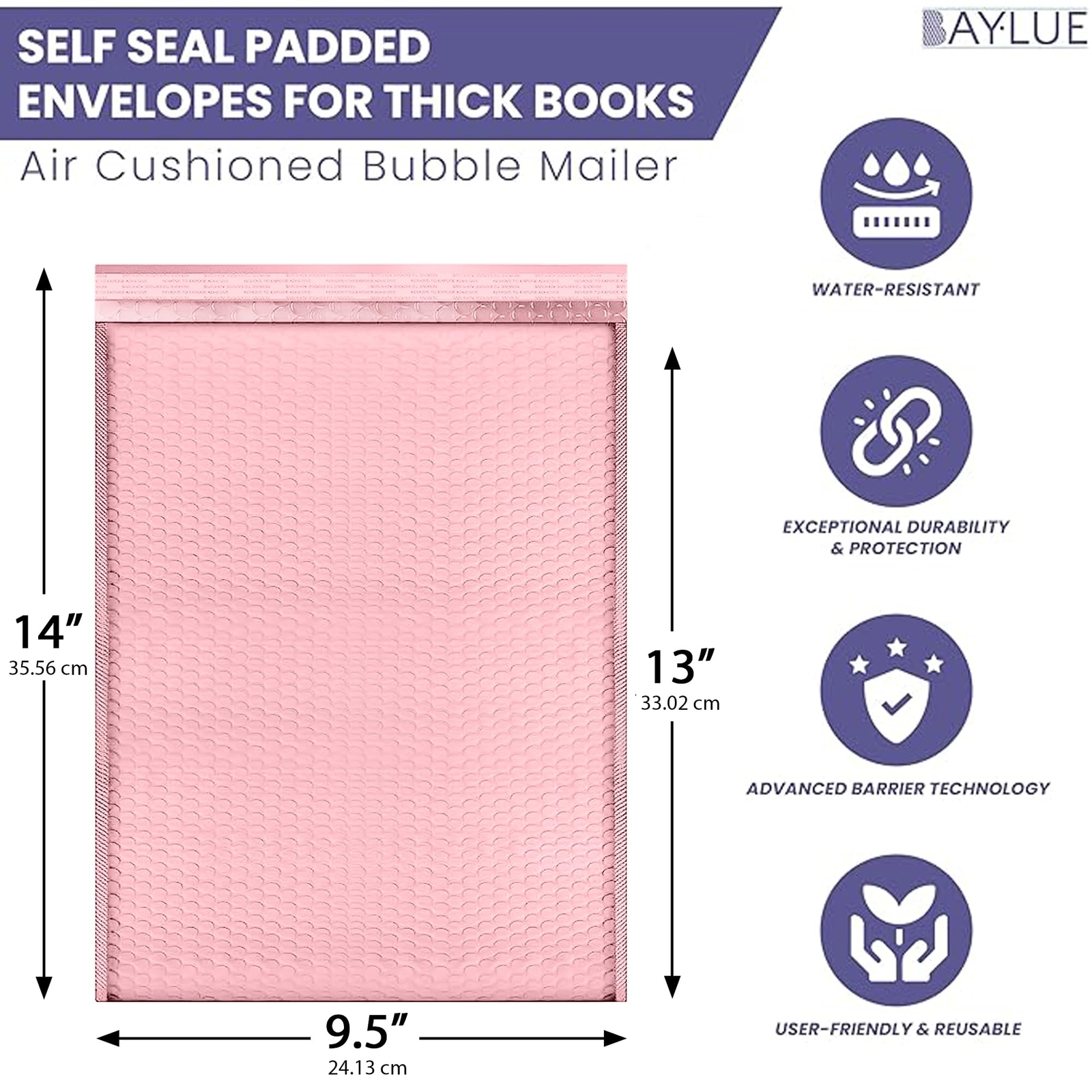 Light Pink 10×13 Inch Poly Bubble Mailers |Self Seal Padded Envelopes for Thick