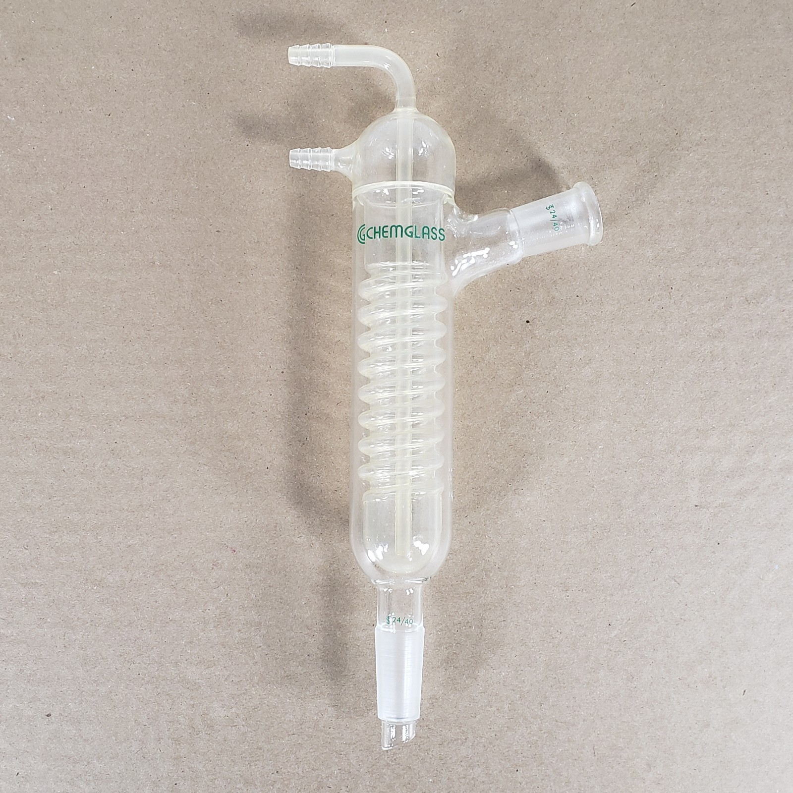 CHEMGLASS CG-1210-01 Friedrich Coiled Condenser 330mm 15° Angled 24/40 Joints