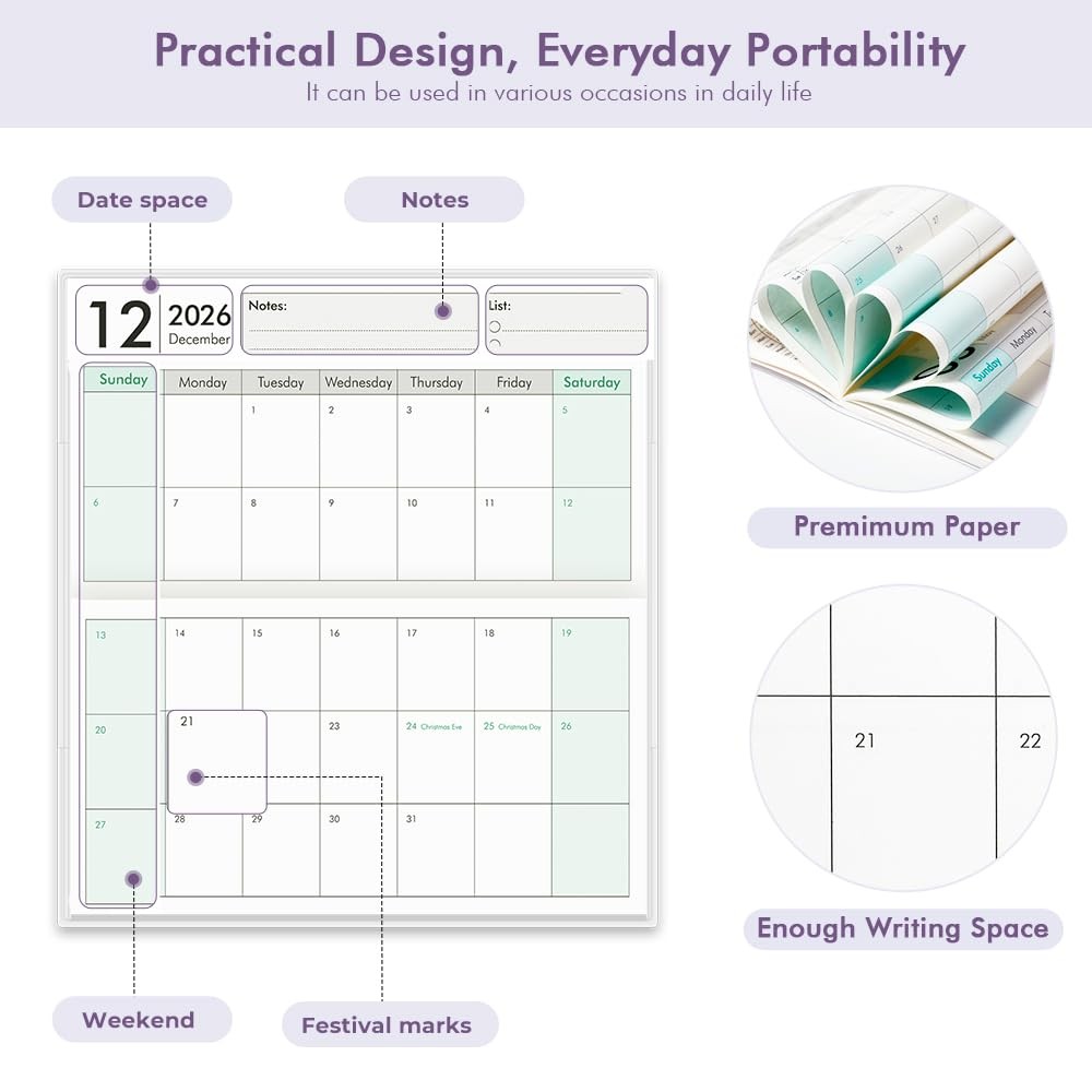 Pocket Calendar 2026-2028 Purse Planner, 3.5×6.5In, 24 Month Organizer