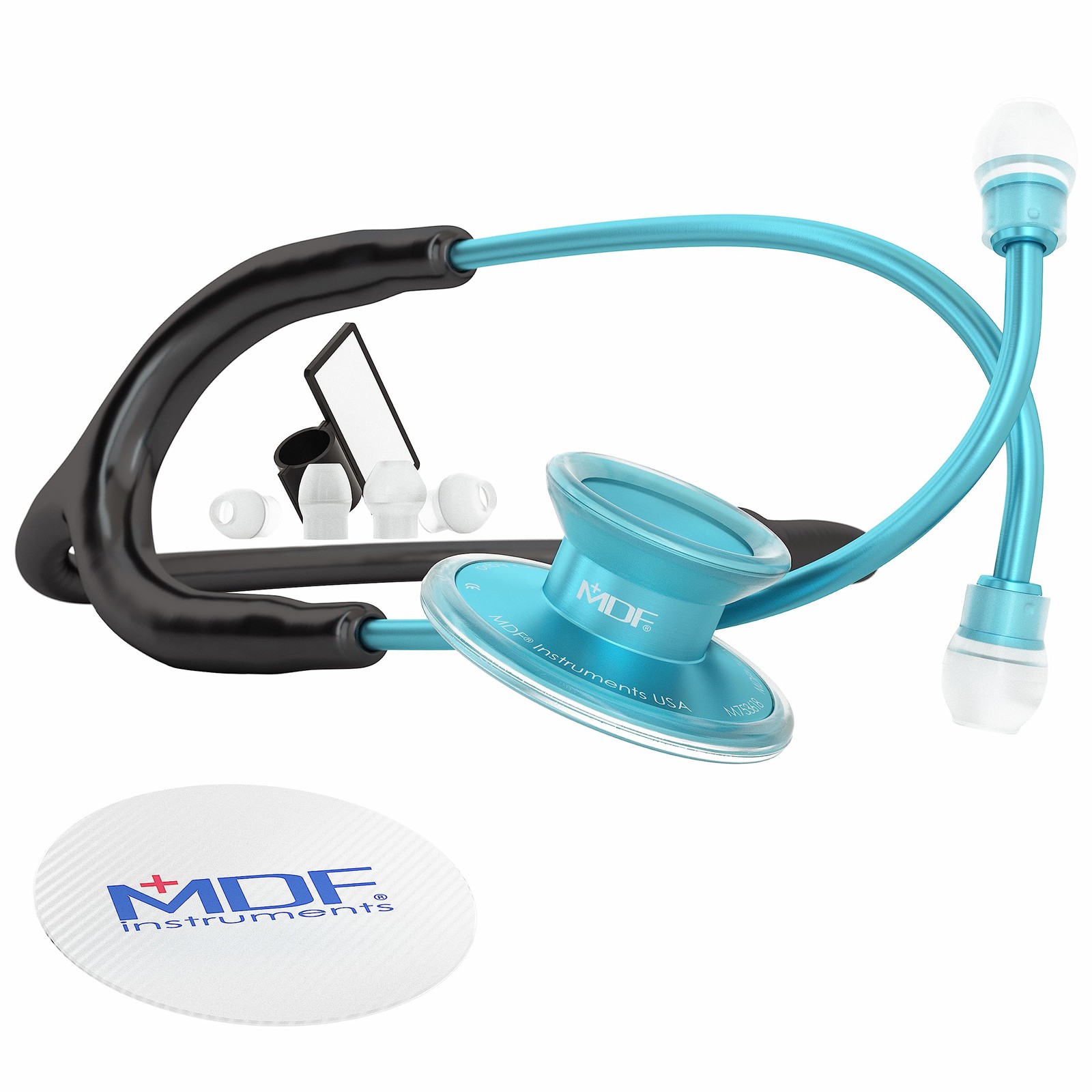 MDF Instruments, Acoustica Lightweight Stethoscope 7 Piece Set, Aqu a – Black