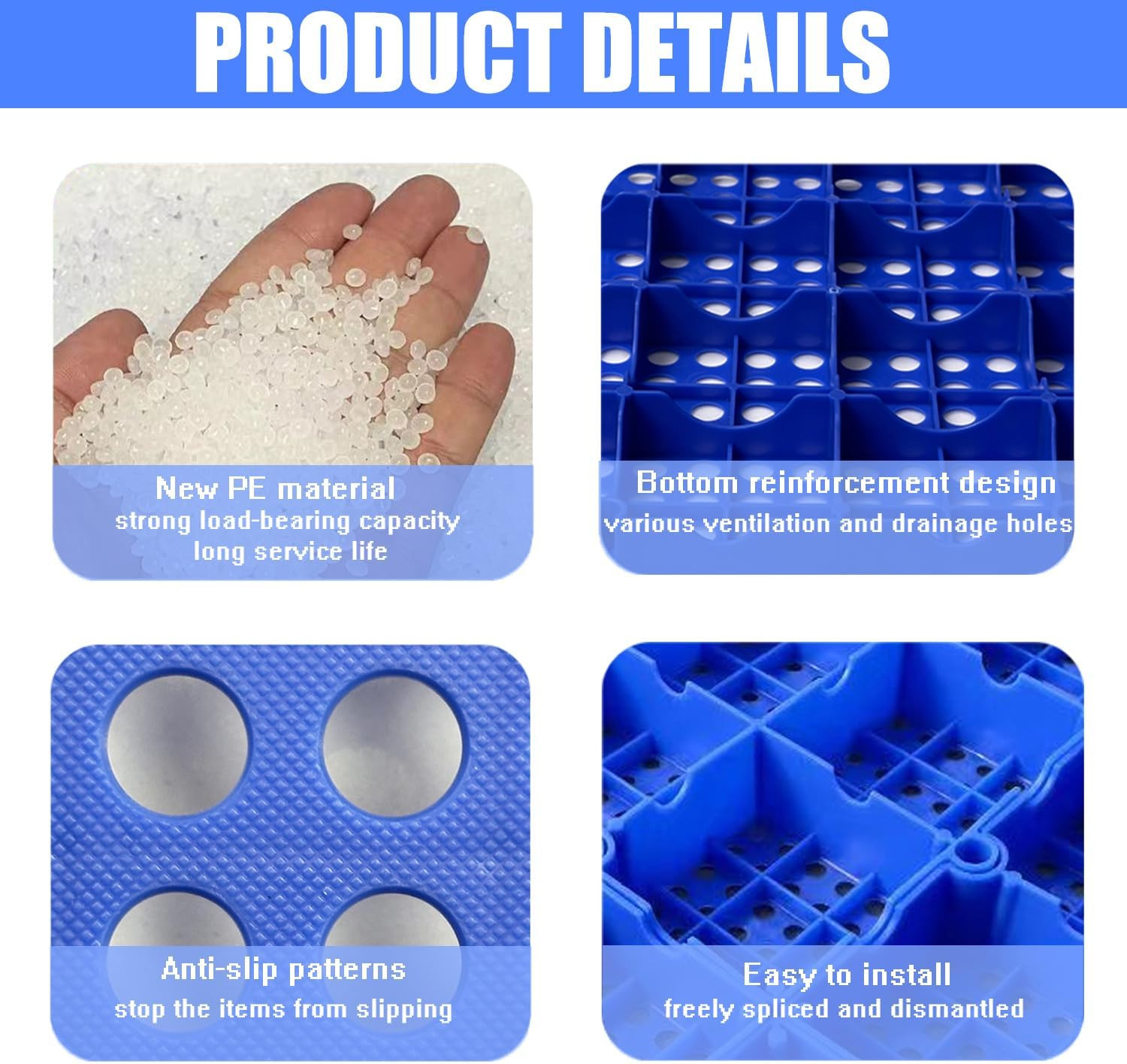 Nestable Lightweight Waterproof Plastic Pallets for Storage (Set of 4)