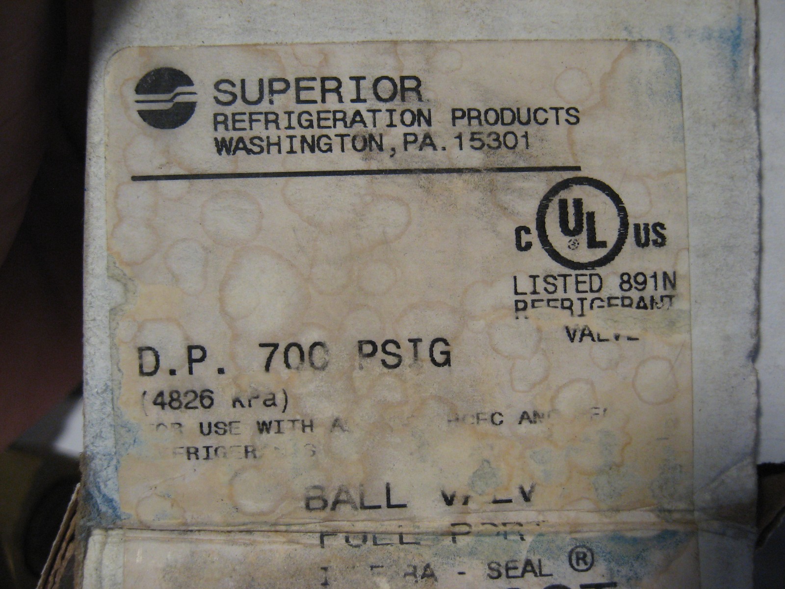 NEW Superior Refrigeration 586WA-10ST Ball Valve 5/8″ ODS 700 PSIG