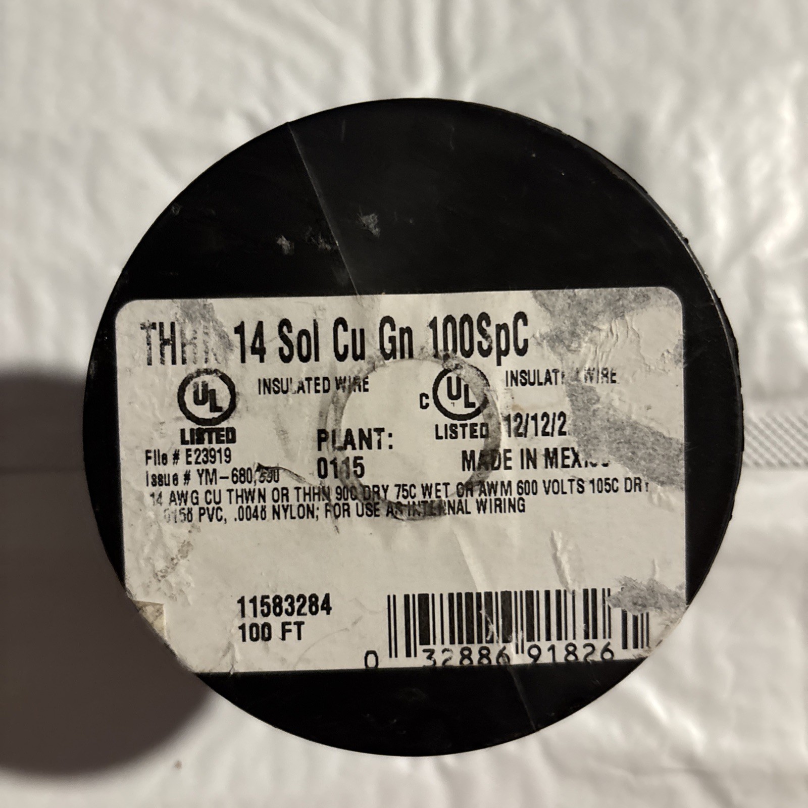 100 Feet 14 Awg Solid Copper THHN Wire (Green)