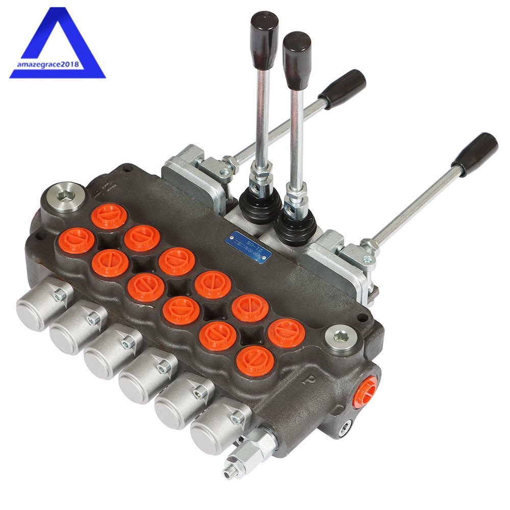 6 Spool 21 GPM Hydraulic Backhoe Directional Control Valve W/Joysticks SAE Ports