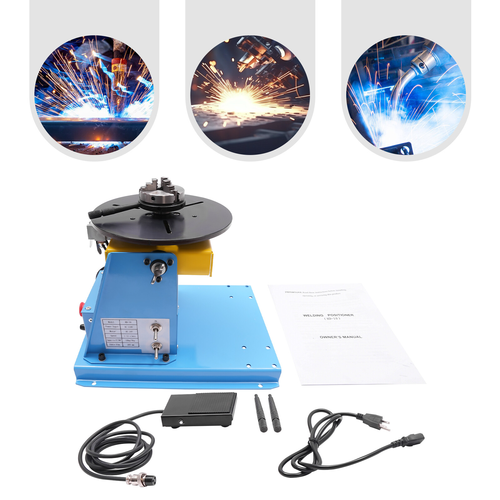 10KG Rotary Welding Positioner 0-90° Positioning Turntable Table 1-12RPM 3-Jaw