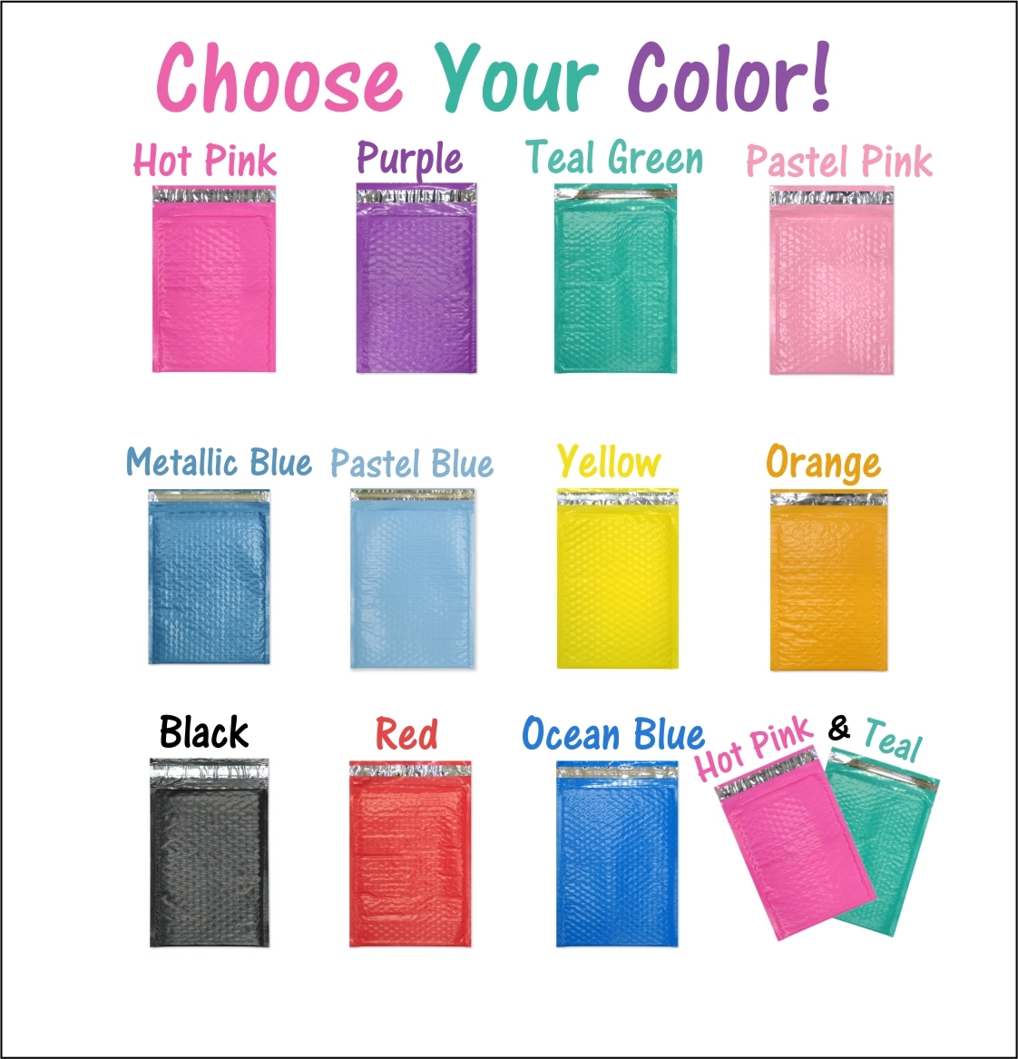 6×10″ Colored Poly Bubble Mailers, Pink,Teal,Purple Shipping Mailing Envelopes!