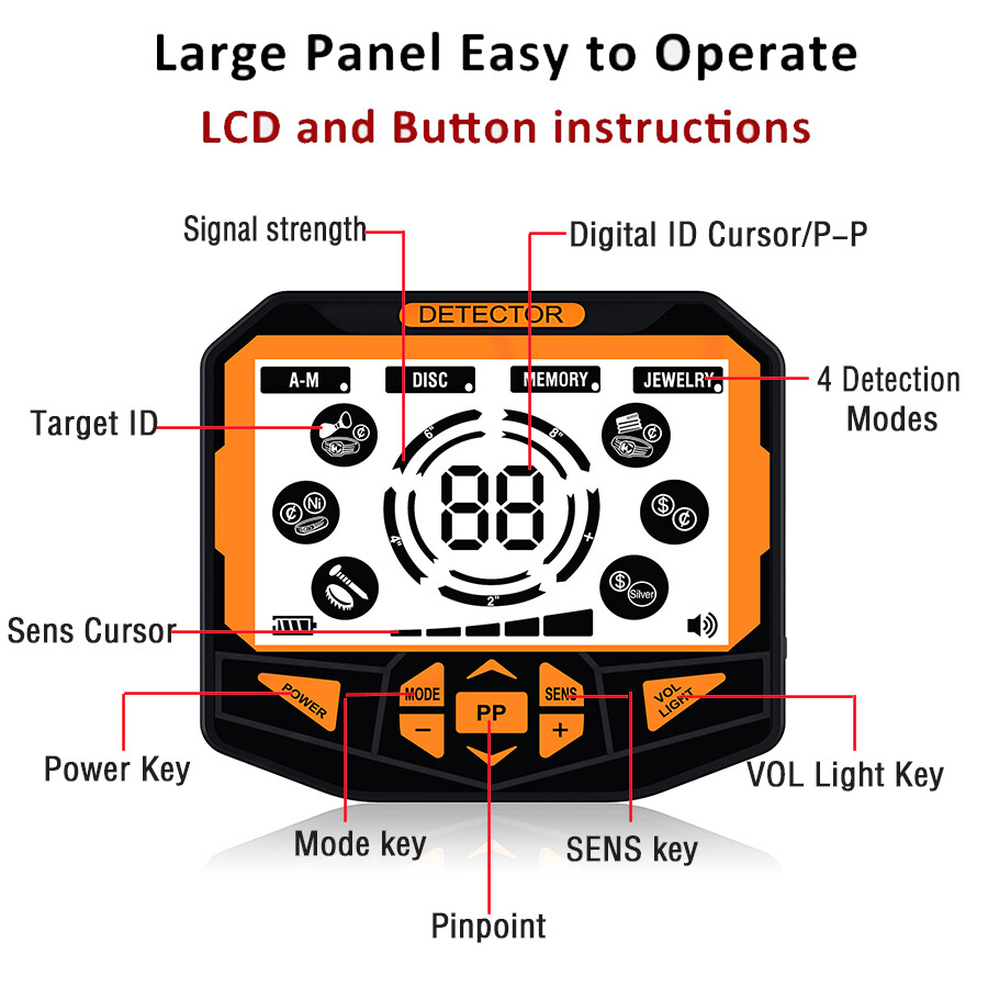 Pinpoint,High Sensitivity DISC Mode,10″Coil,LCD Backlight Display Metal Detector