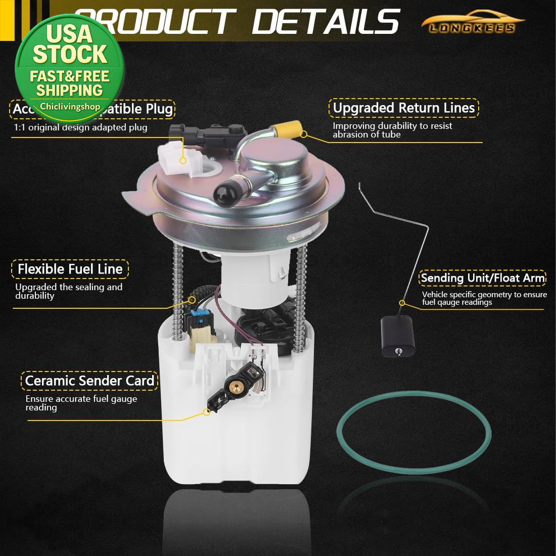 Fuel Pump Assembly for 1999-2004 Chevy Silverado GMC Sierra 4.3L 4.8L 5.3L