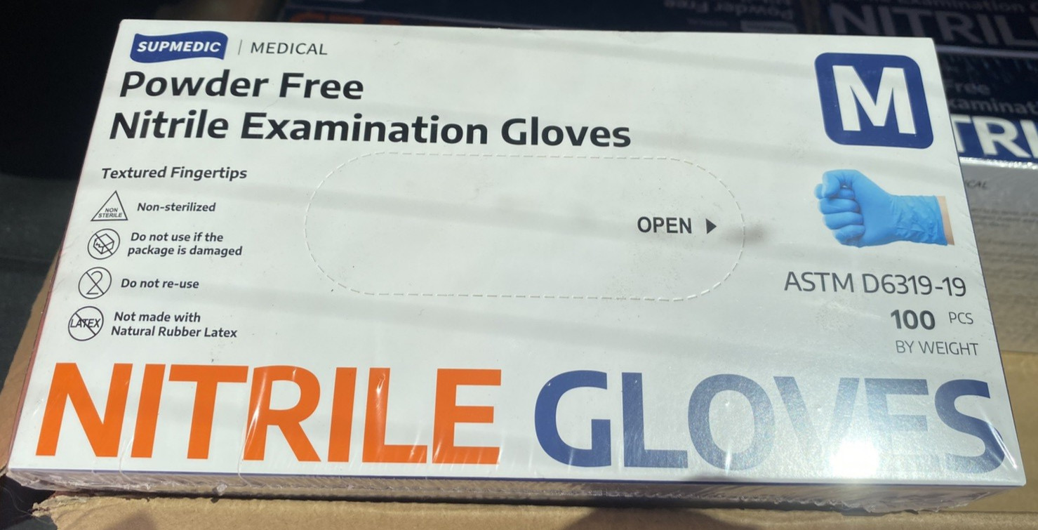Set of 8 SupMedic Powder Free Nitrile Examination Gloves ASTM D6319-19 800 Total
