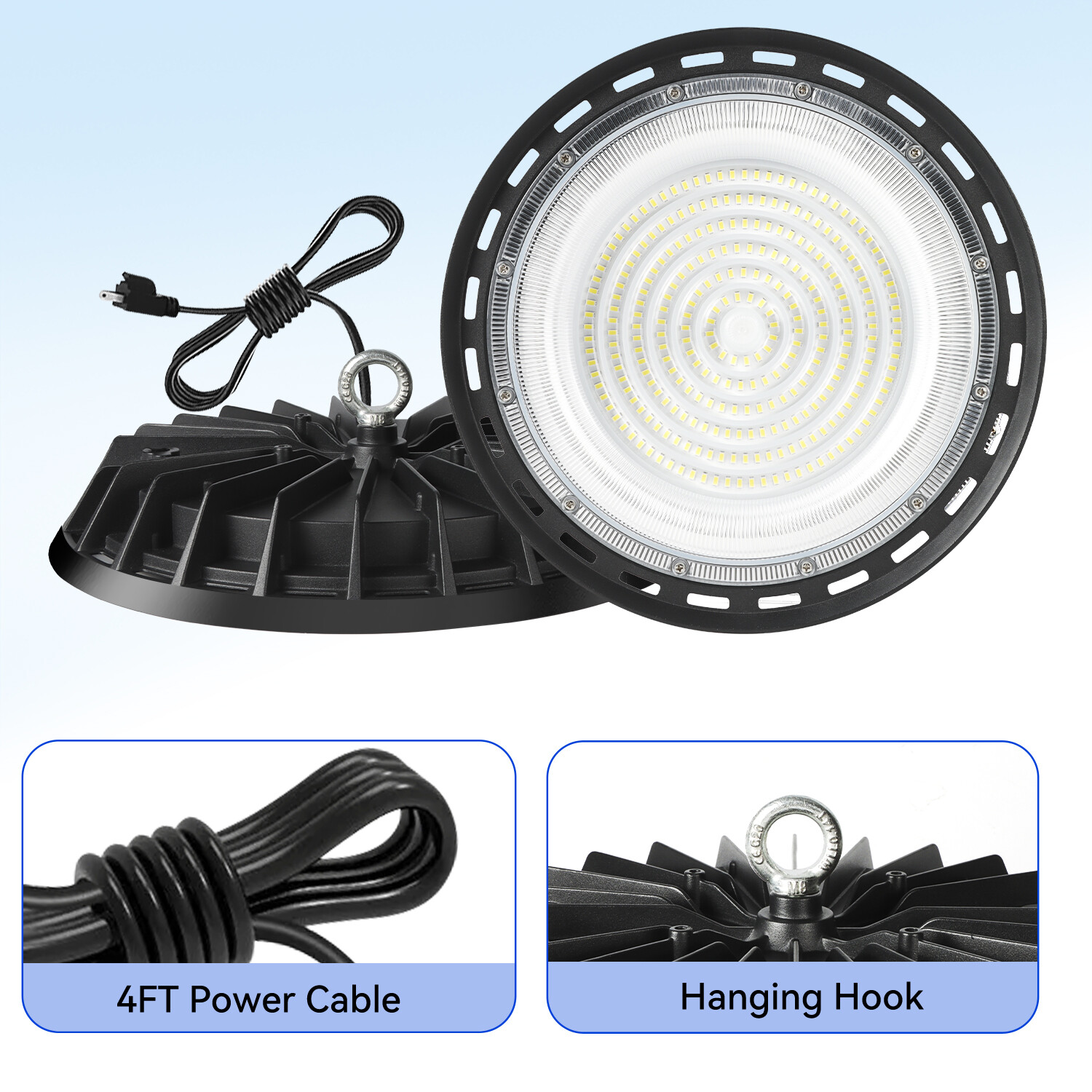 UFO High Bay LED Lights, 6000K with US Plug Commercial HighBay Lighting 8Pack