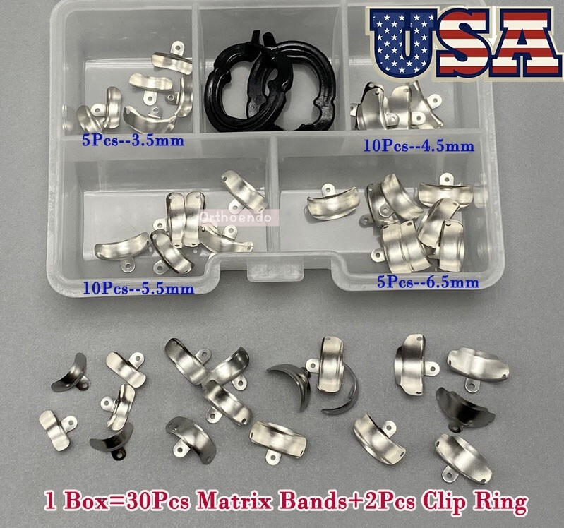 Dental Sectional Matrix System 30Pcs Matrix Bands M4+2Pcs Clip Ring Black Clamps