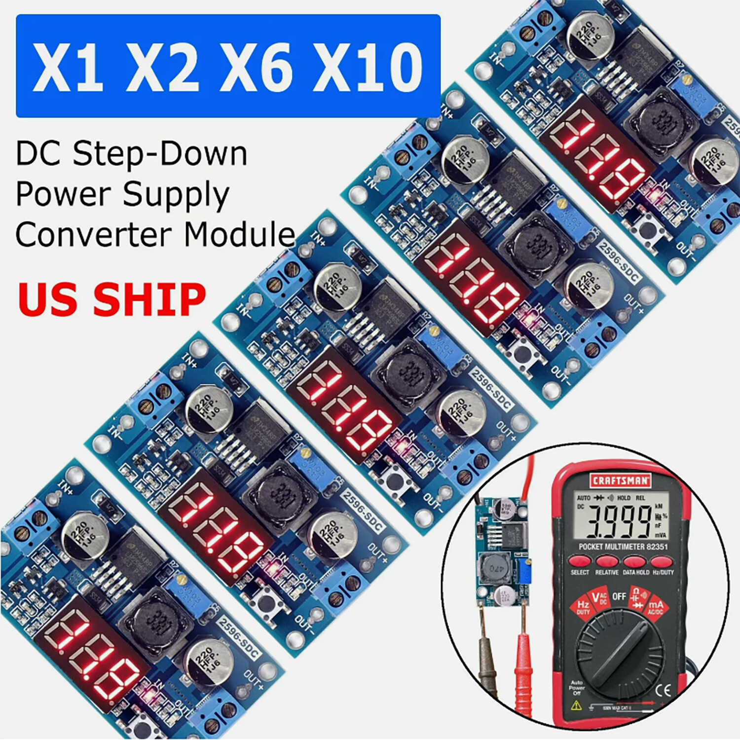 Buck Step-down LM2596 Power Converter Module DC 4.0~40 to 1.3-37V LED Voltmeter