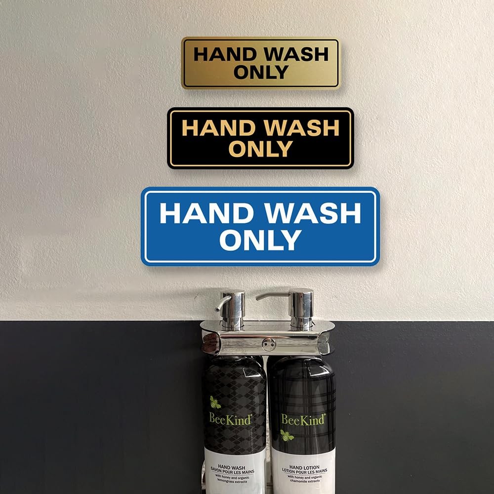 Standard Hand Wash Only Wall or Door Sign | Kitchen Sink Sign with Easy Insta…