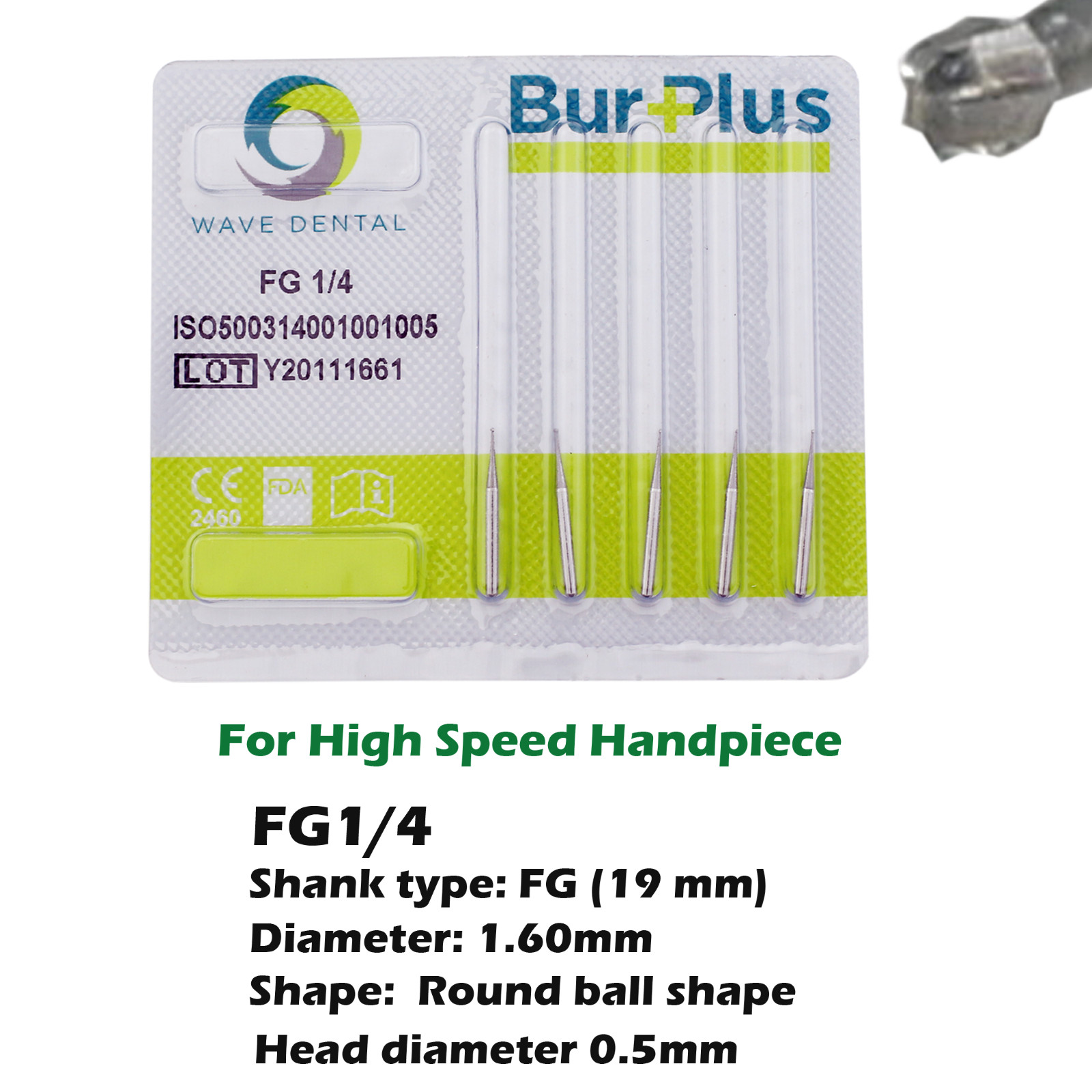 WAVE Dental Carbide Burs Round FG 1/4 1/2 2 4 6 8 Prima For High Speed Handpiece
