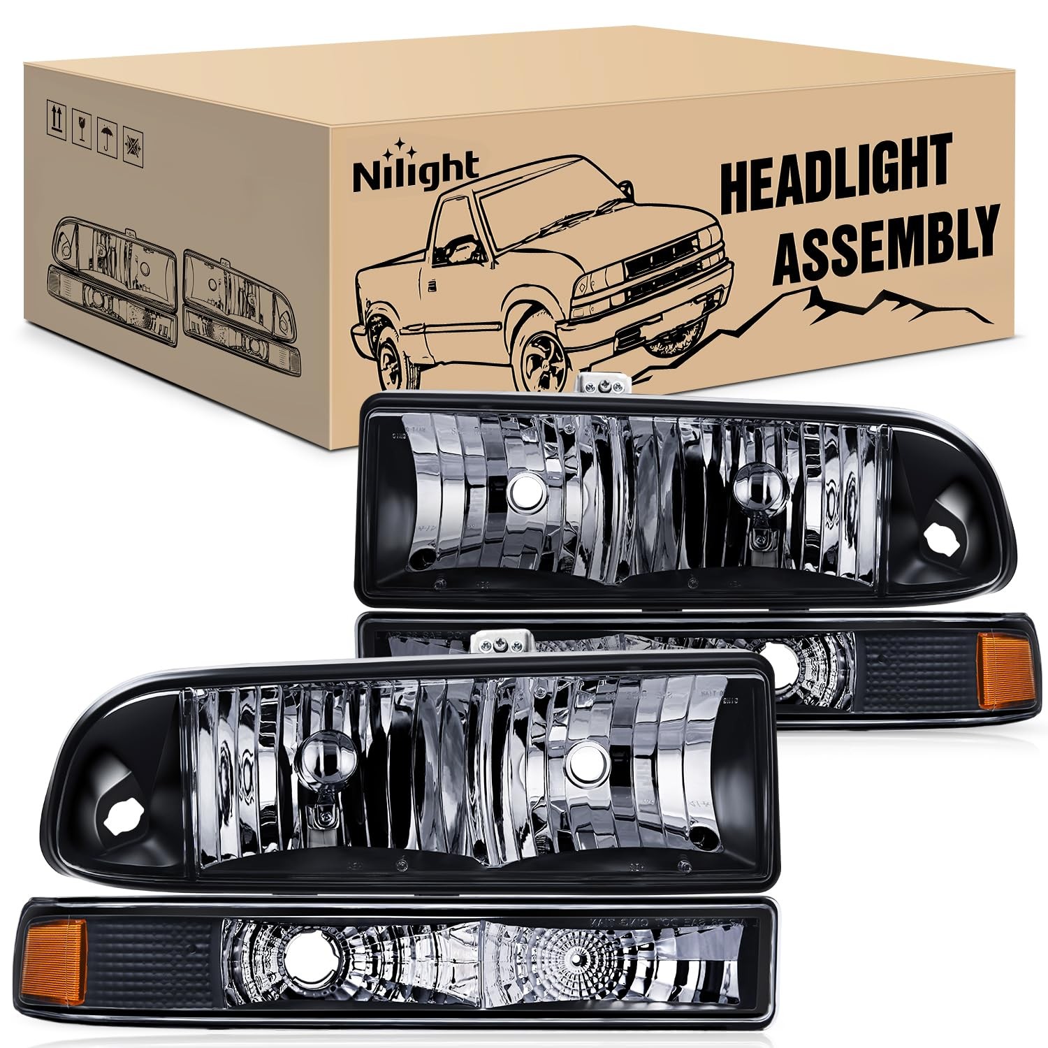 Black Housing Headlights for 1998-2005 Chevy Blazer S10 Pickup Plug and Play