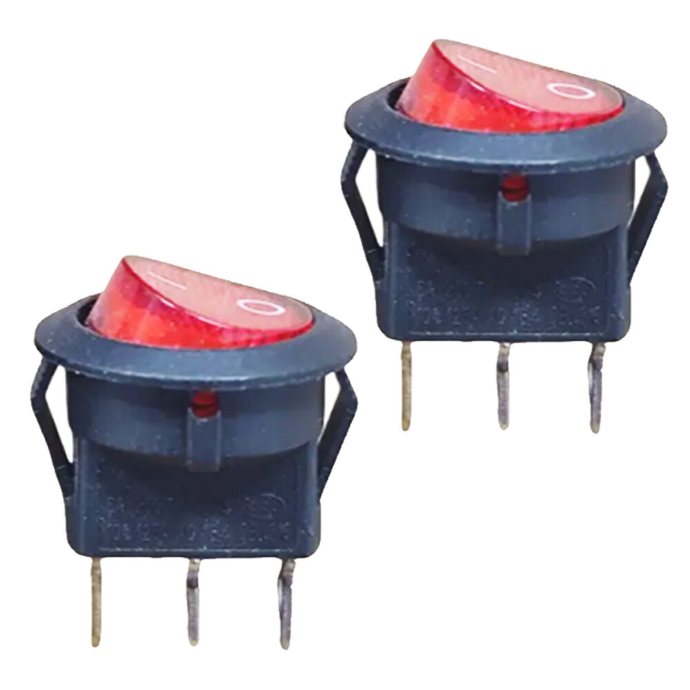 12PC For SPST 3 Pin ON/OFF Round Rocker Switch With Red Neon Lamp 10A/125VAC