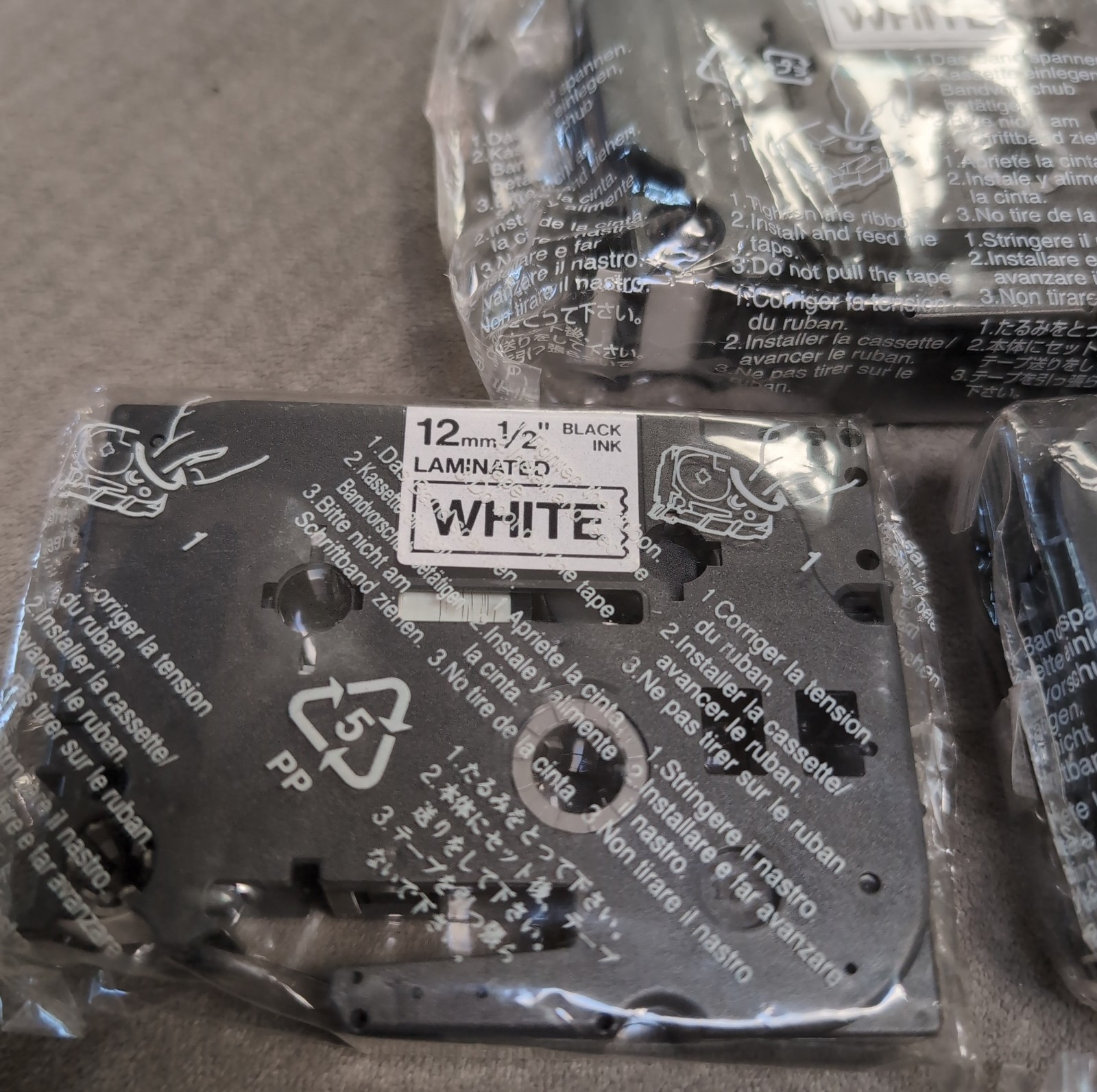 Brother P-Touch Labelmaker Tape Bundle, Tze .47″ – .75″ 12mm 18mm Lot Of 5