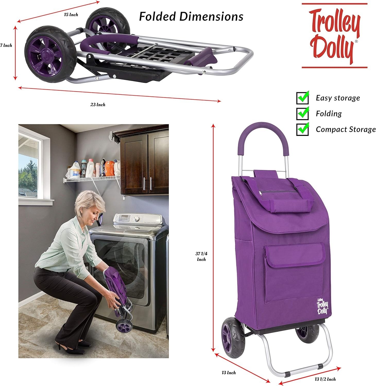 Purple Foldable Shopping Cart with Wheels and Bag
