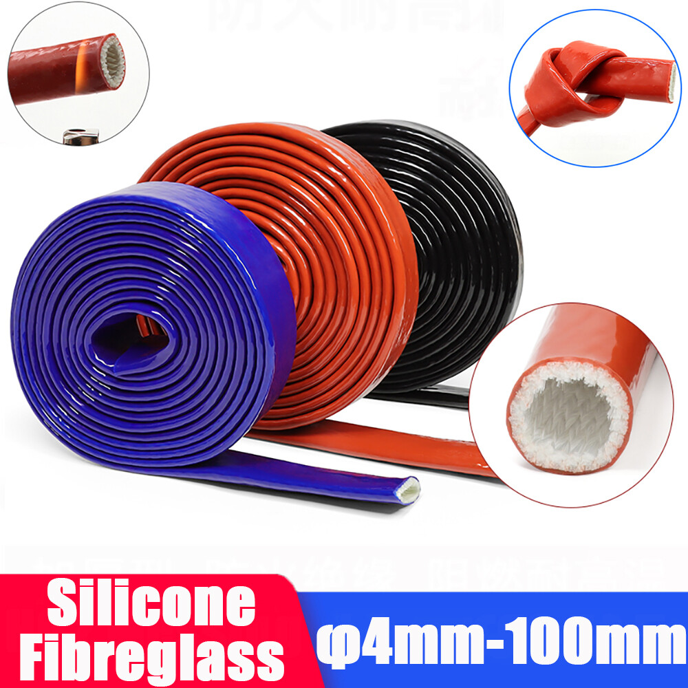 Silicone / Fibreglass Fire Sleeving Protective Heat Shield Sleeve Red 4mm-100mm