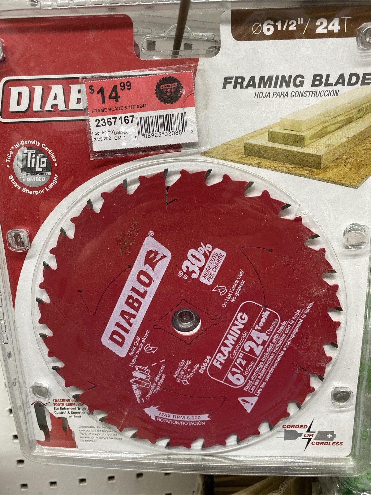 Diablo D0624X 6-1/2″ 24-Tooth Framing Saw Blade Corded Or Cordless NEW!!!