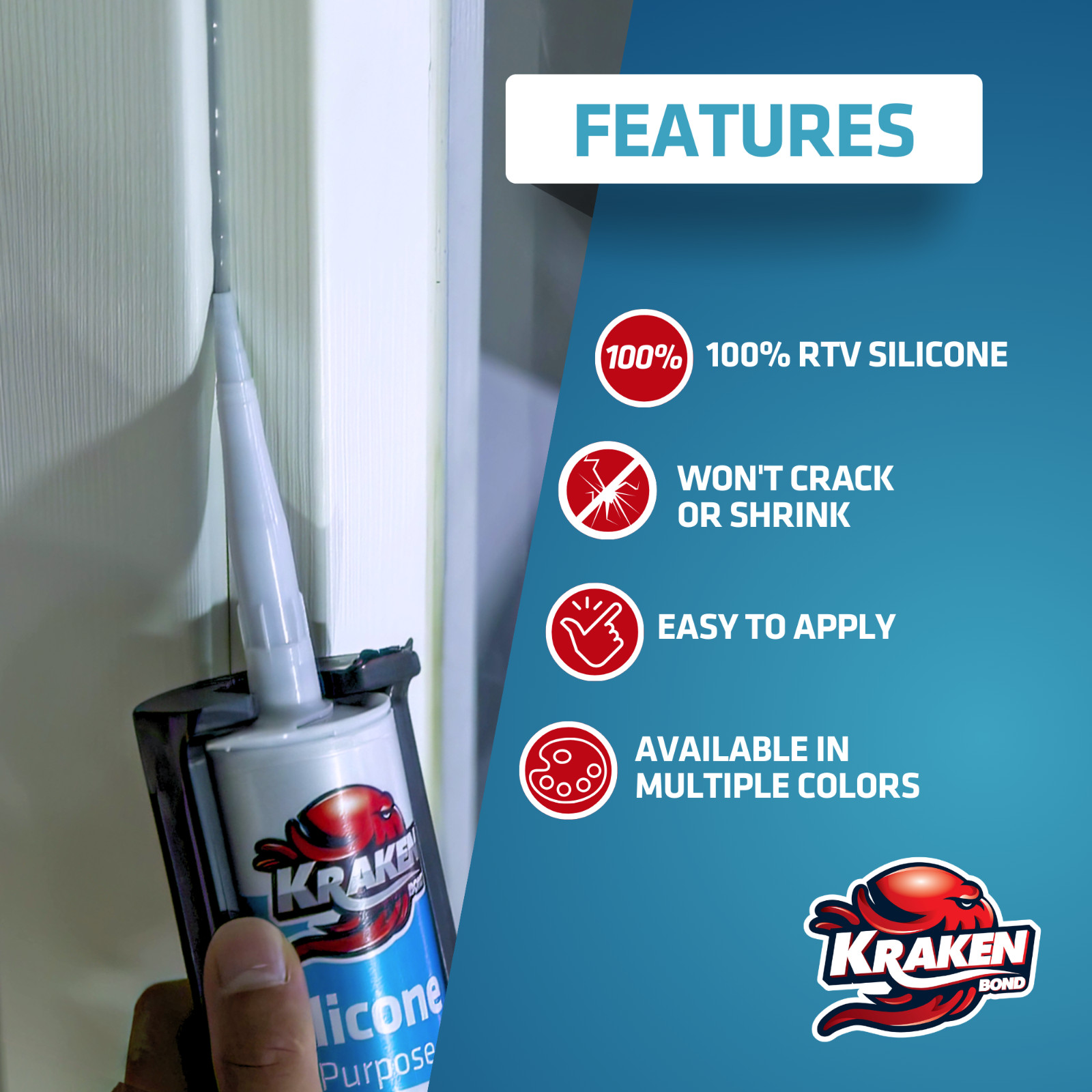 Kraken Bond RTV Silicone (10.1 fl oz) 12 Pack | Waterproof Caulk | Transparent