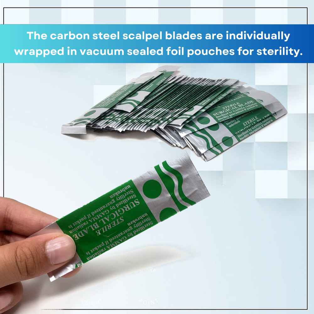 Carbon Steel Scalpel Blades 100 Pcs + Stainless Steel Handle Knives #3 & #4
