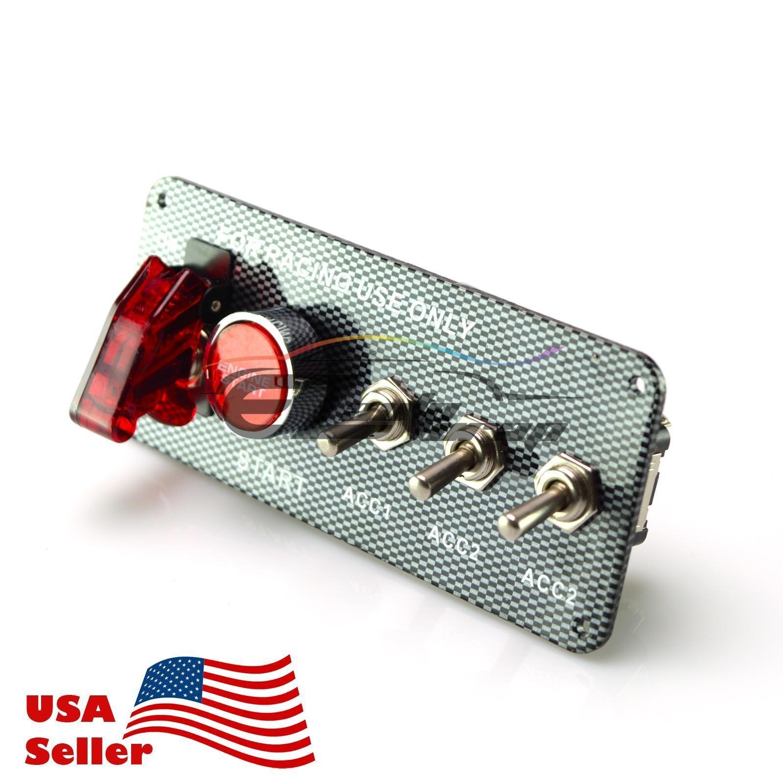 Racing 12V Ignition Switch Carbon Fiber Engine Start Push Button LED Toggle P…