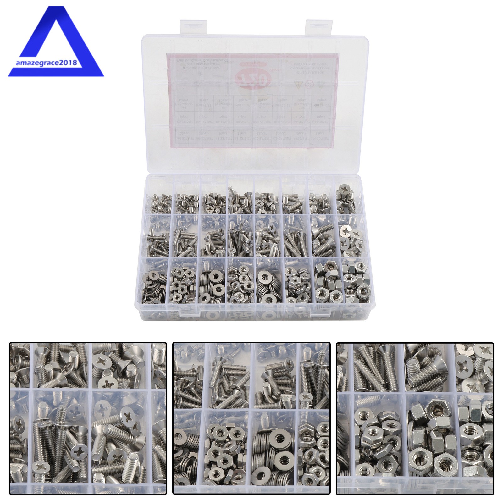 720Pcs Nuts and Bolts Assortment Kit, Machine Screws, #6-32#8-32#10-24#1/4-20