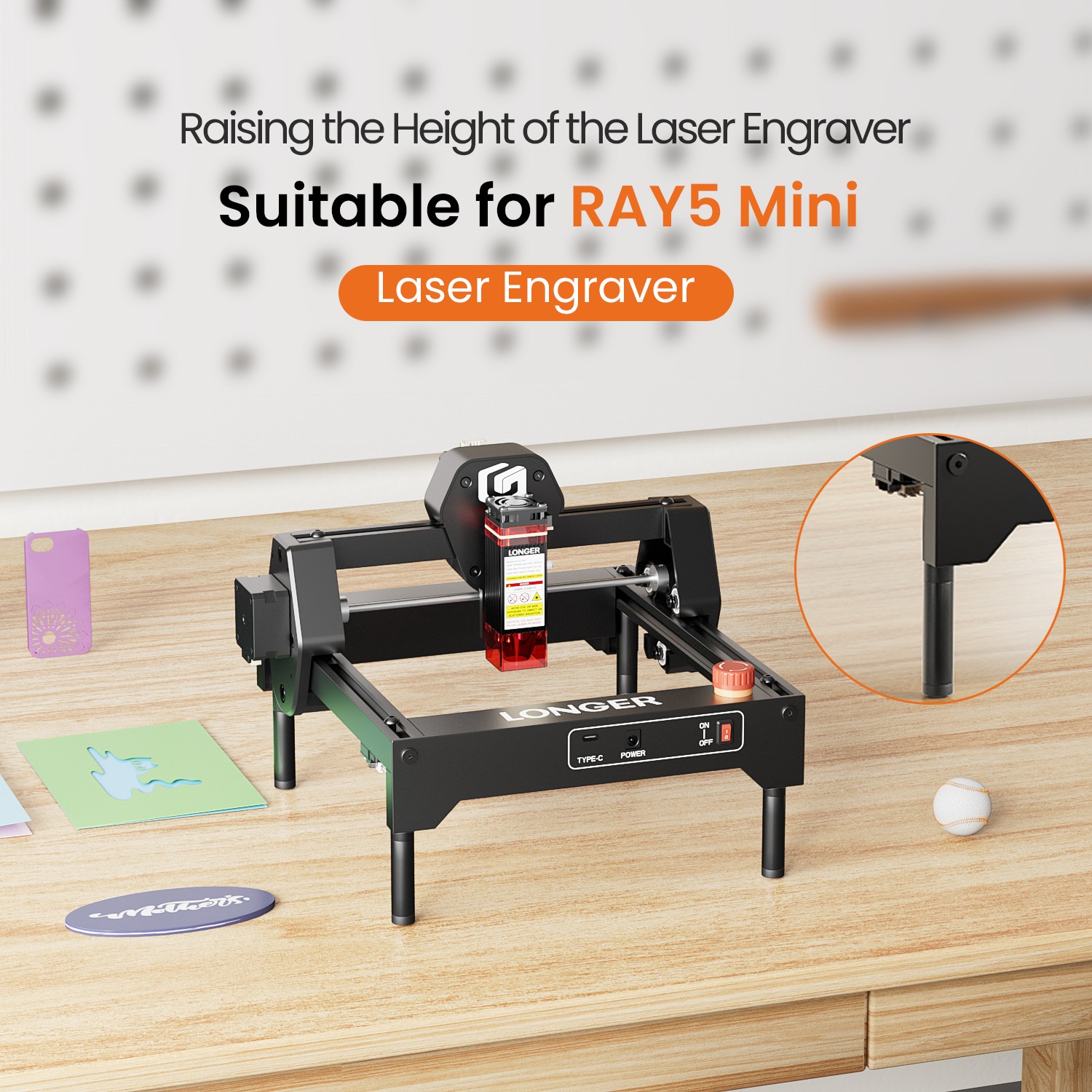 LONGER Ray5 Mini Laser Engraver Raised Support Feet