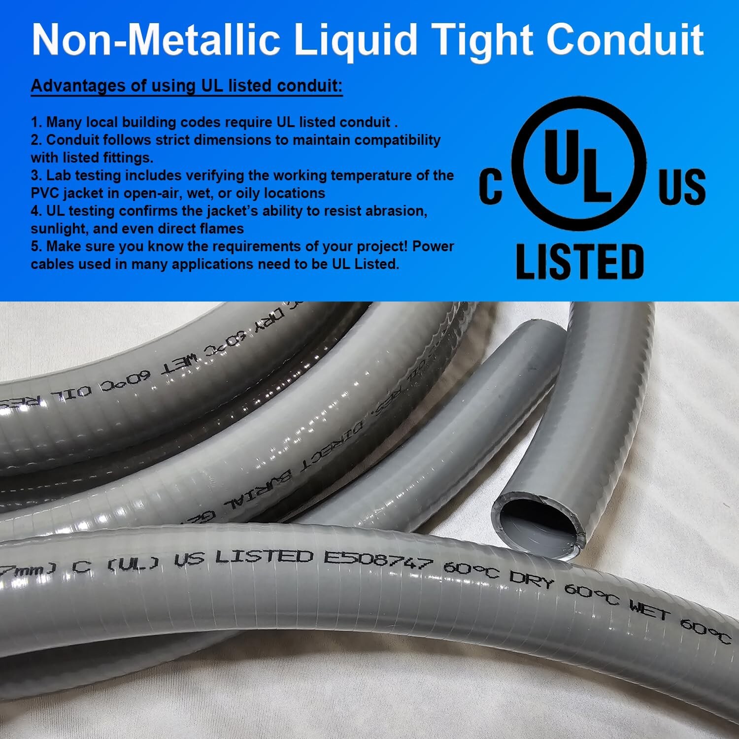 2″ x 25′ Flexible Liquid Tight, Non-Metallic Electrical Conduit – UL Listed