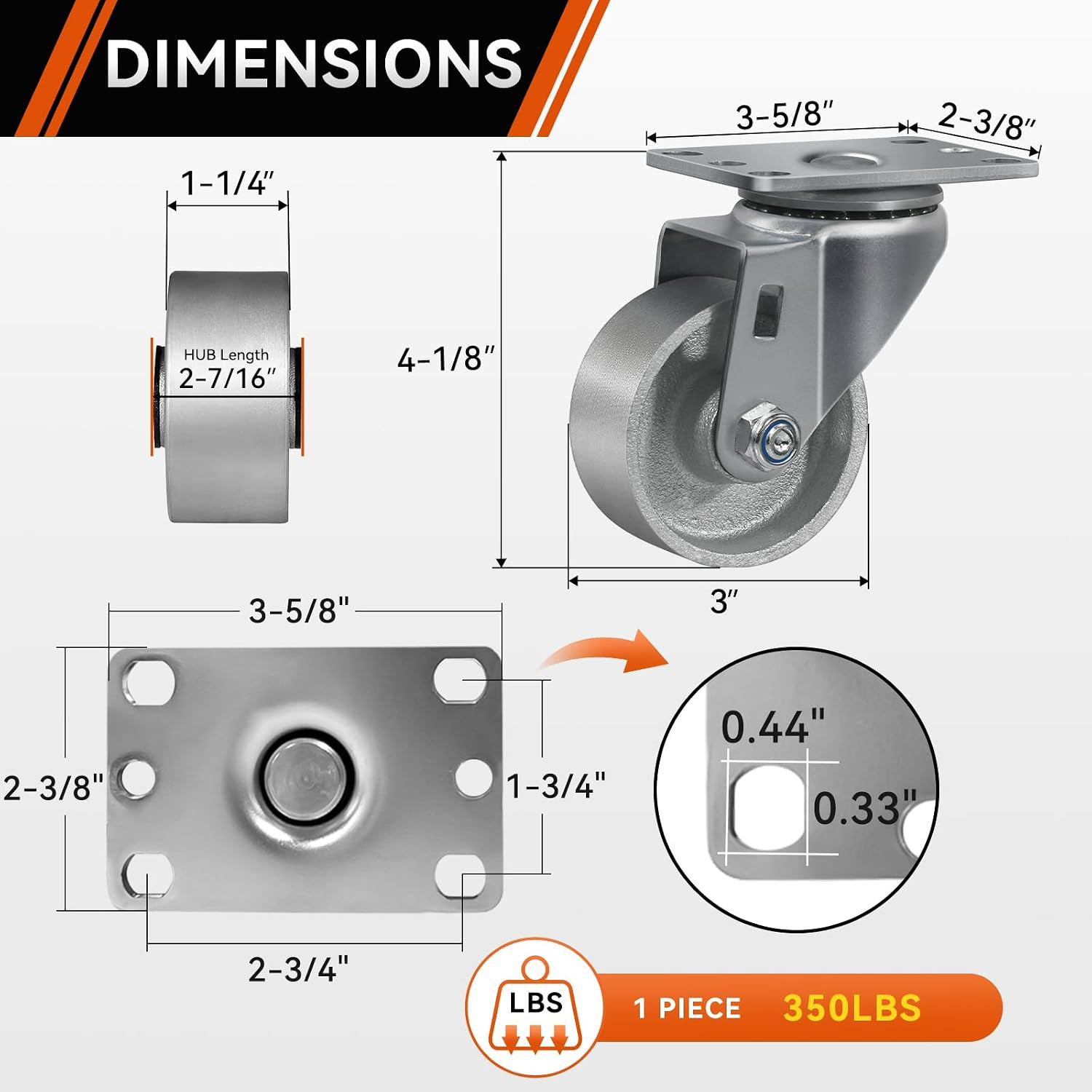 HANDSAMMU’S 3Inch Industrial Casters, Semi Steel Cast Iron Casters, Set of 4