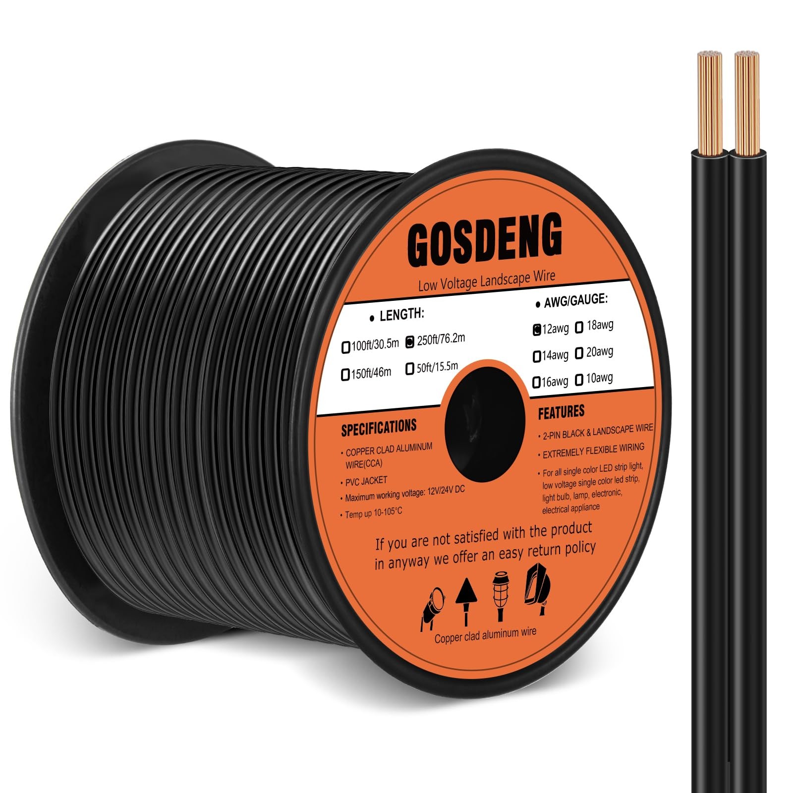 Landscape Wire 12/2 Low Voltage 12 Gauge 2 Conductors Copper Clad Aluminum 250FT
