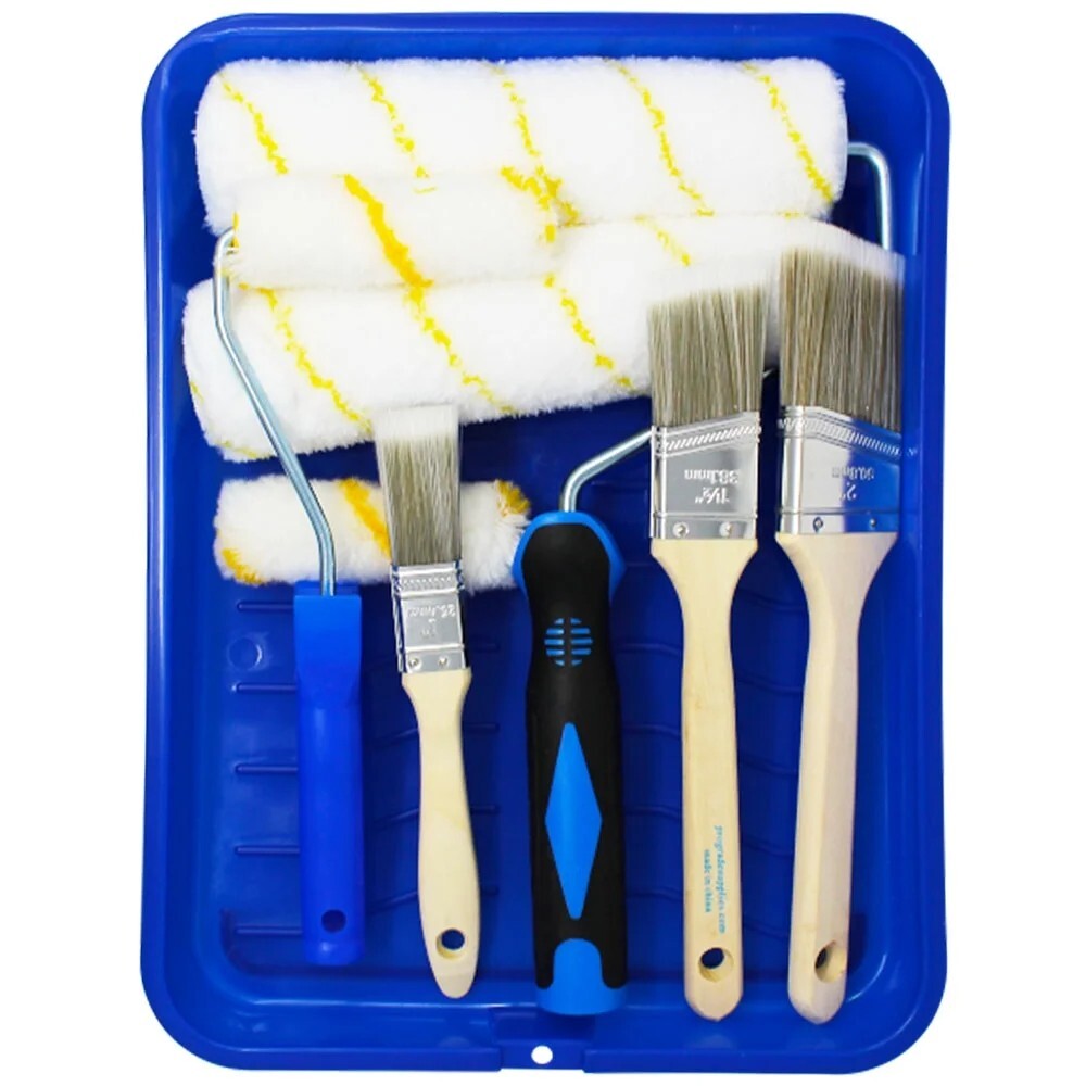 10Pcs All-in-One Plastic Tray with Rollers & Brushes Painting Set for All Paints
