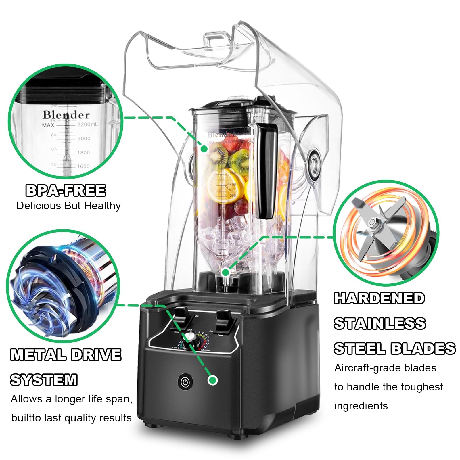 Commercial Blender for Smoothies, 2.5HP Motor, Stainless Steel Blade, 80oz