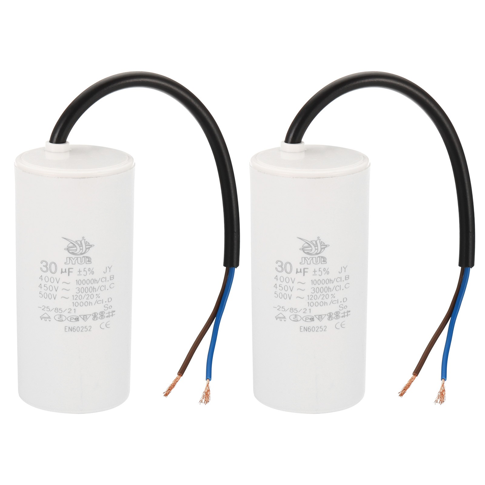 CBB60 30uf Running Capacitor,2Pcs AC 450V 2 Wires 50/60Hz Cylinder 95x44mm