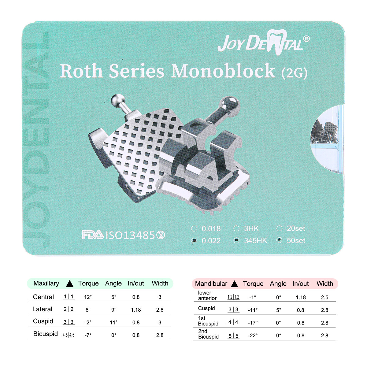 50 Sets Dental Orthodontic Brackets Braces MIM Mini Roth.022″ Hook 3 4 5 AZDENT
