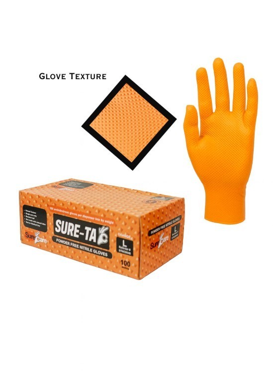 SureCare® LARGE 8 Mil Diamond Textured Orange Nitrile Sure-Tac Disposable Gloves