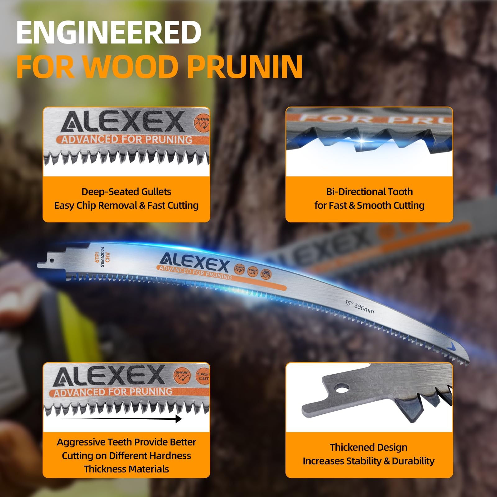 ALEXEX 6Pcs 12″ Japanese Teeth Reciprocating Saw Blades 12 Inch 6TPI, Silver
