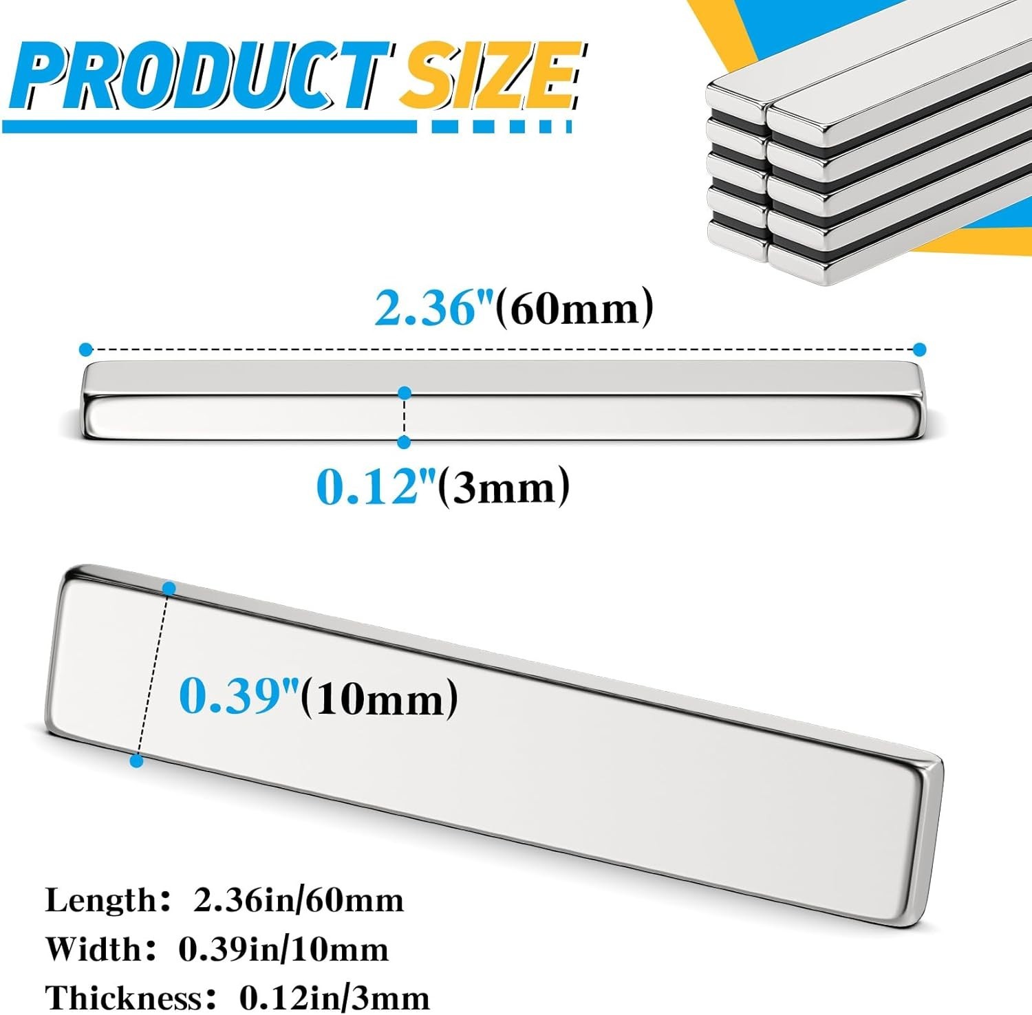 Grtard 14 Pack Powerful Neodymium Bar Magnets, 60 x 10 x 3 mm Rare Earth Magnet