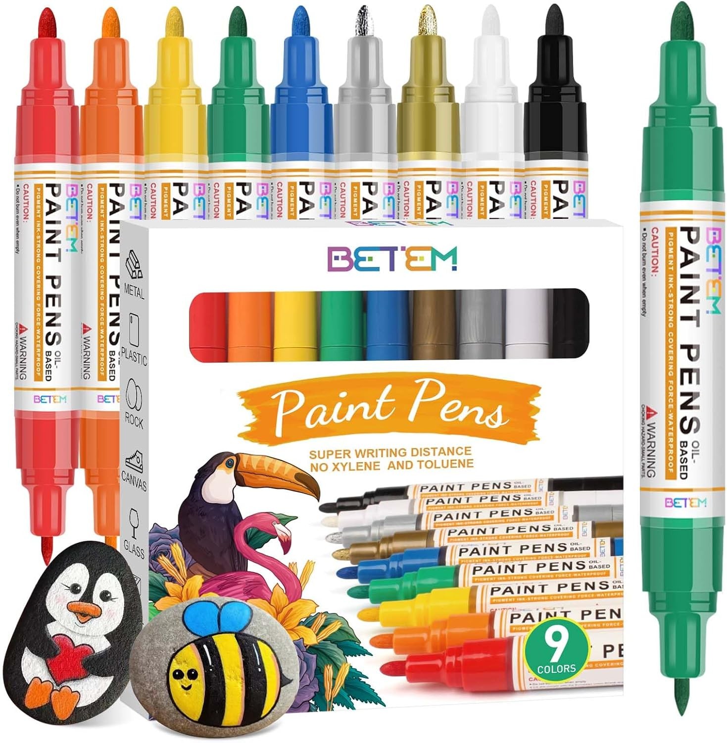 9 Count Dual Tip Oil Based Paint Markers Acrylic Paint Pens(0.7mm & 3mm),