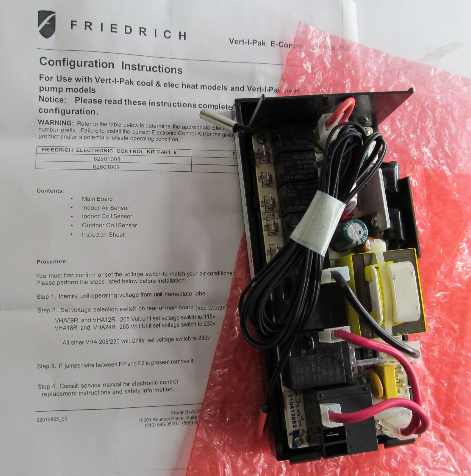 FRIEDRICH 62601008 VERT-I-PAK ELECTRIC HEAT MAIN ELECTRONIC CONTROL BOARD