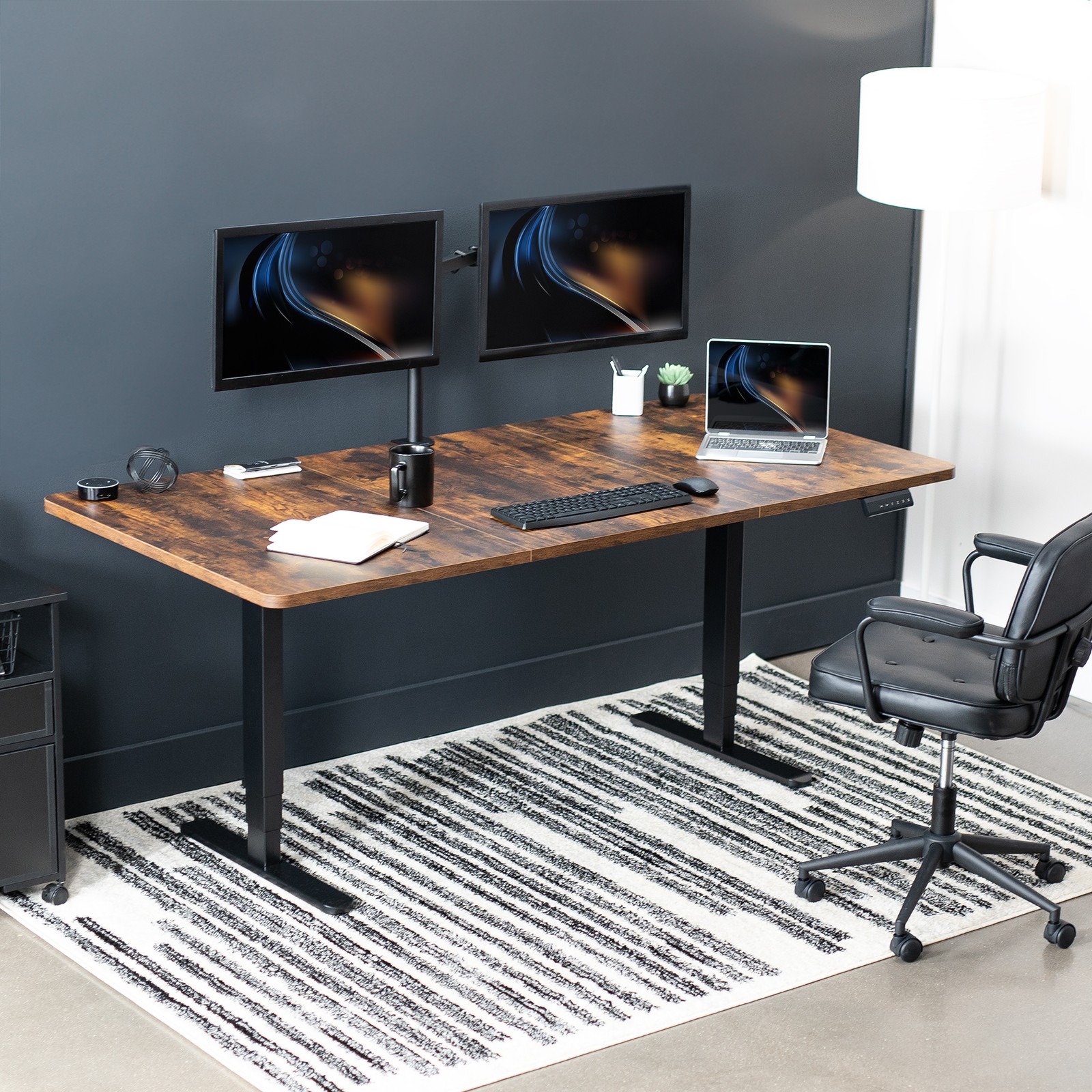 VIVO Electric 71”x36” Stand Up Desk, Rustic Vintage Brown Table Top, Black Frame