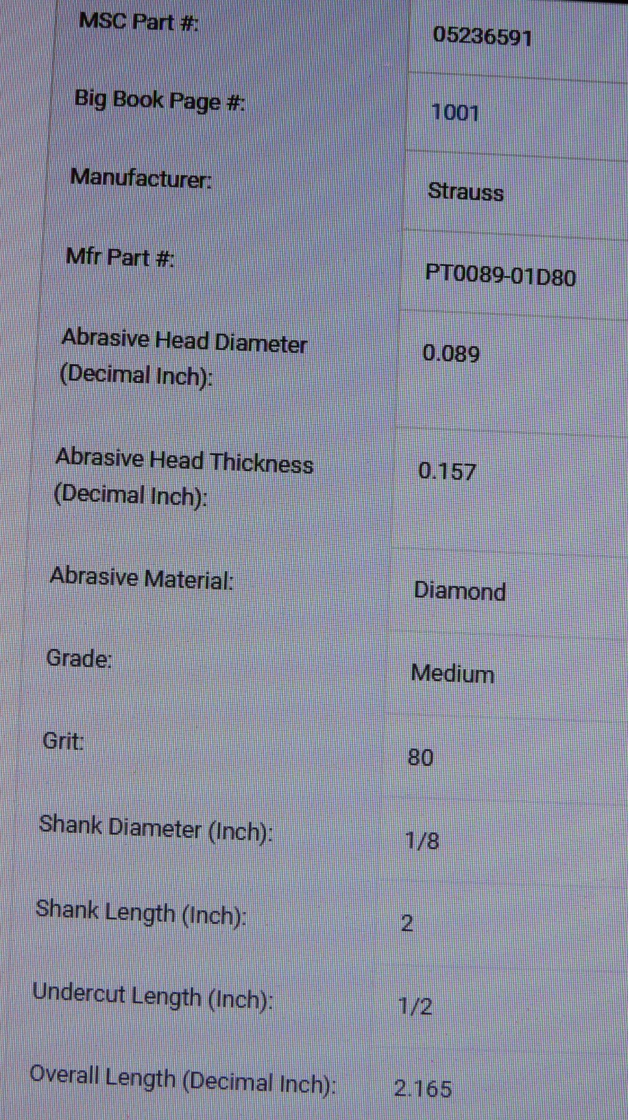 STRAUSS DIAMOND (PT0089-01D80) GRINDING MEDIUM PIN,HEAD THICKNESS 0.157 *2 PACK*