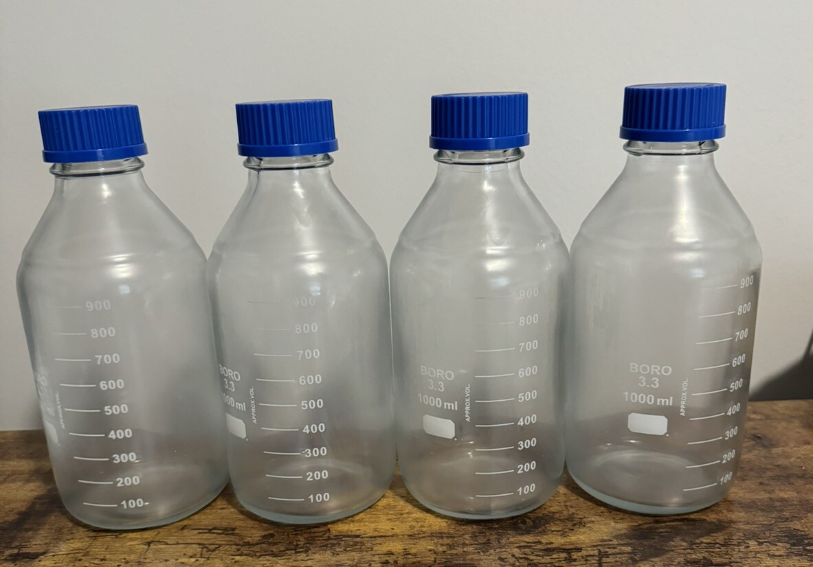 2 Pack Wheaton 1000 mL Media Storage Bottle Plastisol Coated GL45 Autoclave Safe