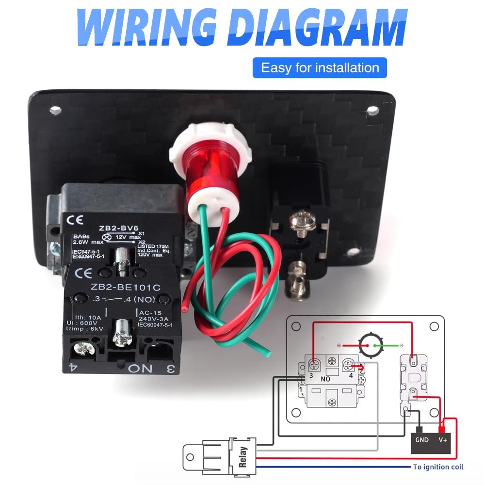 Racing Car Ignition Switch Panel 12V 2in1 Engine Start Carbon Fiber