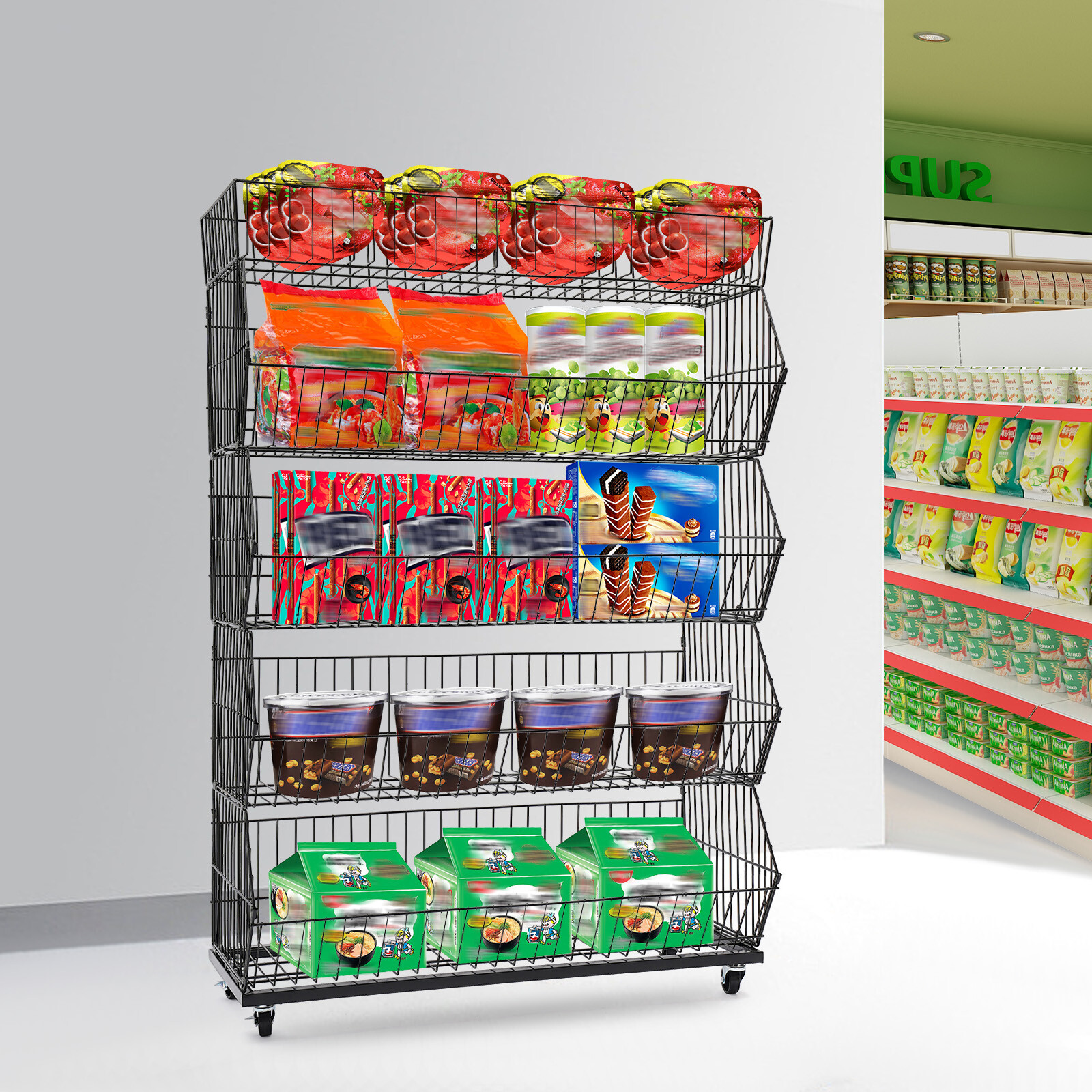5 Tier Wire Grid Retail Display Shelf Merchandise Display Rack Stand 90*43*136cm