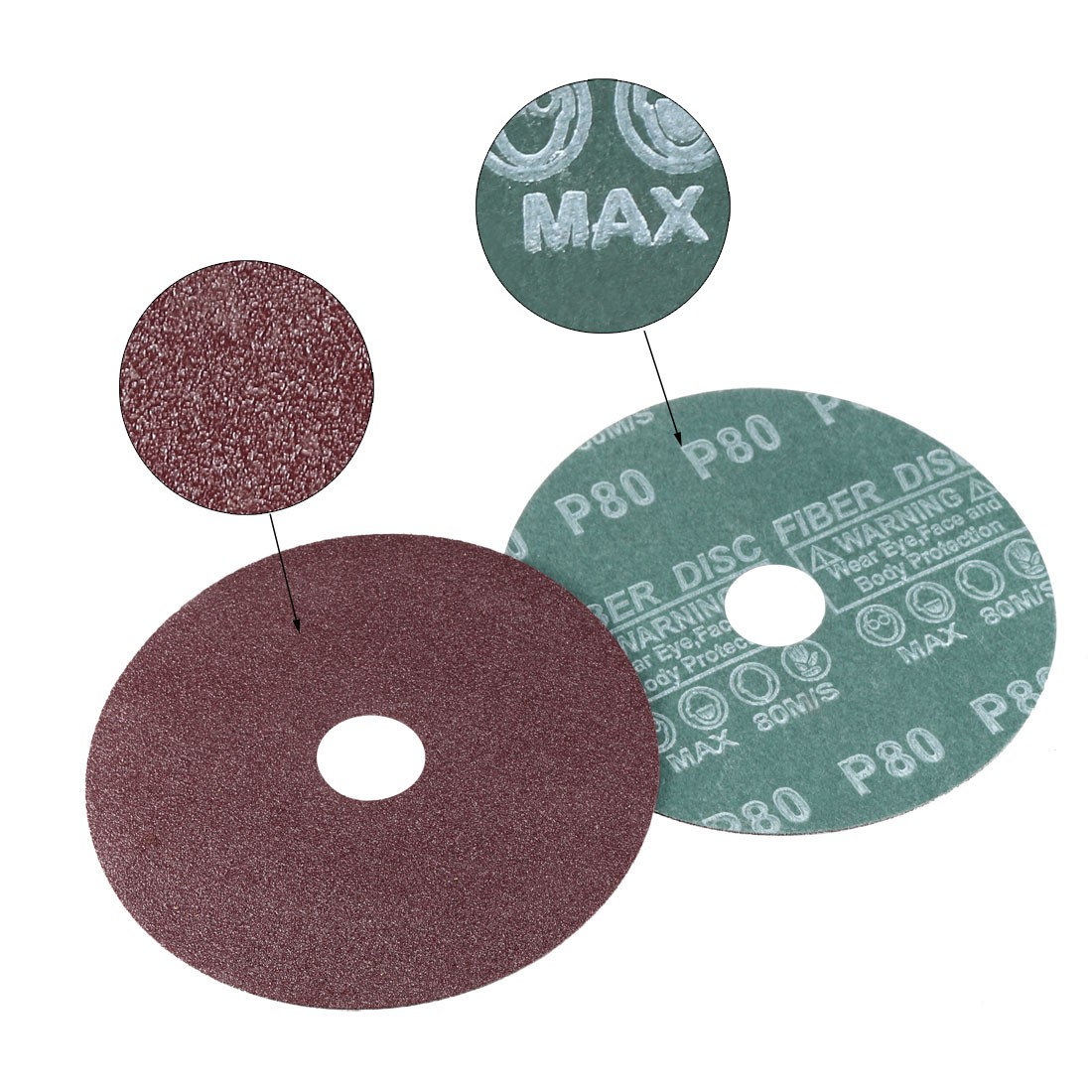 5-Inch x 7/8-Inch Aluminum Oxide Resin Fiber Discs Center Hole 80 Grit 10 Pcs